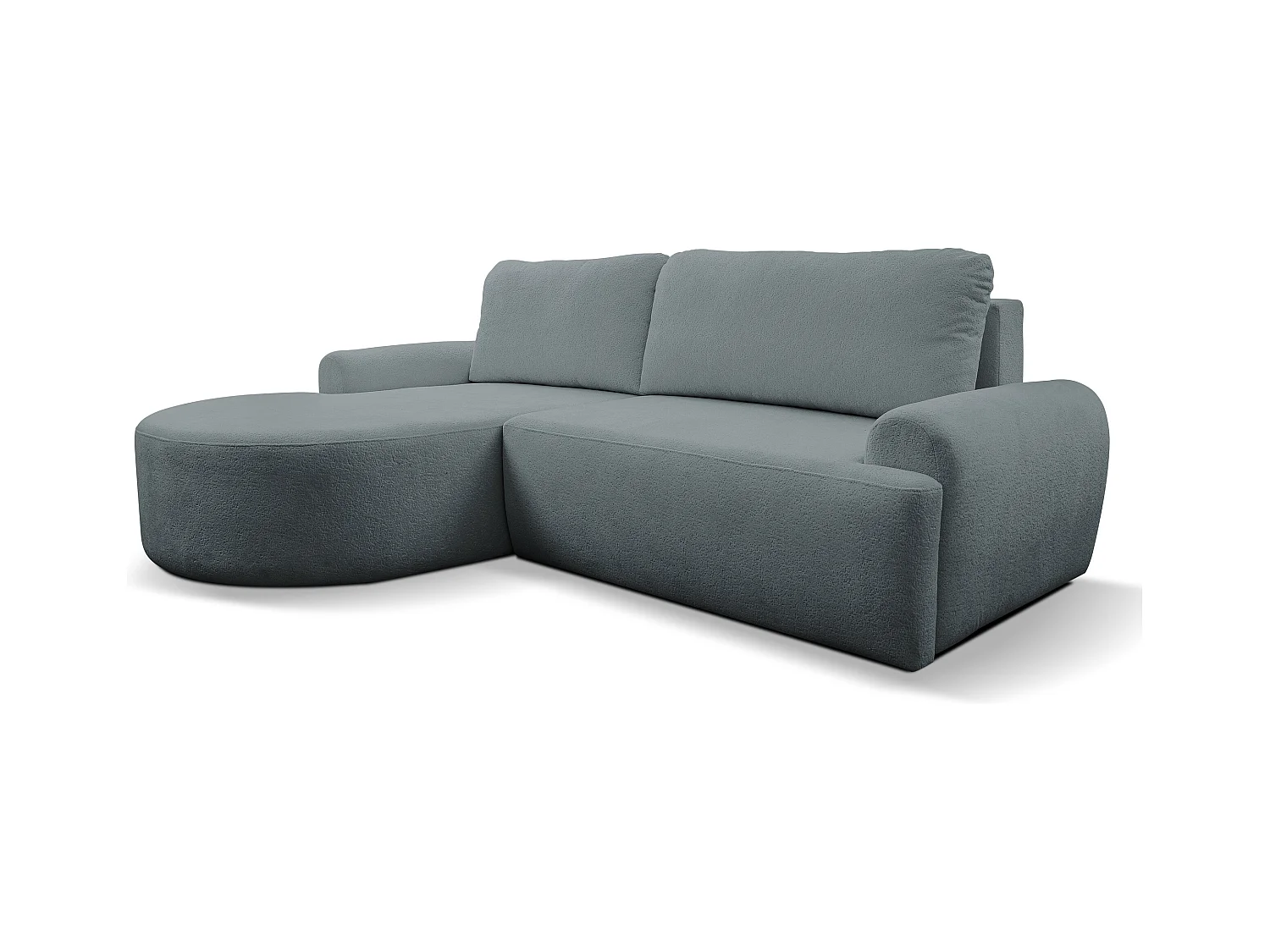 Canapé d'angle Dream avec fonction couchage et coffre de rangement, couleur : gris, tissu bouclé, pouf à gauche