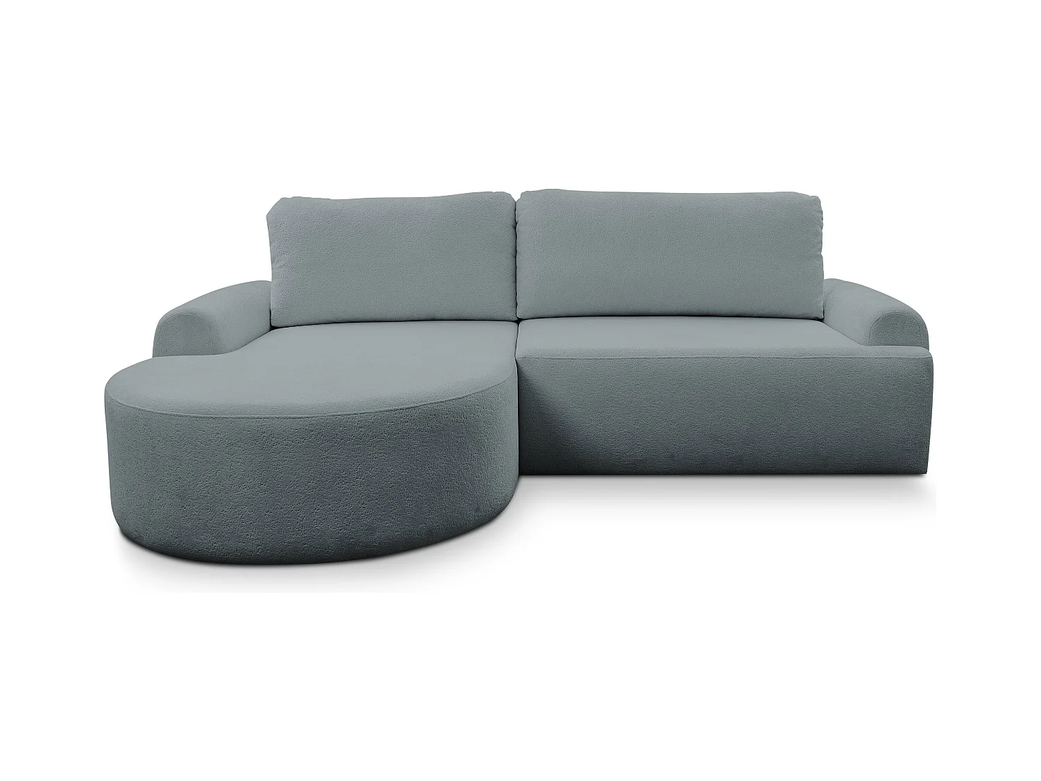 Canapé d'angle Dream avec fonction couchage et coffre de rangement, couleur : gris, tissu bouclé, pouf à gauche