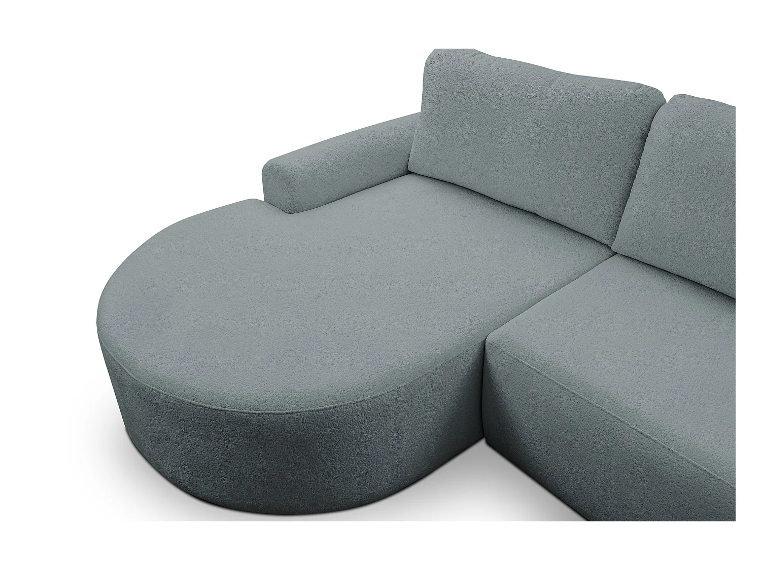 Canapé d'angle Dream avec fonction couchage et coffre de rangement, couleur : gris, tissu bouclé, pouf à gauche