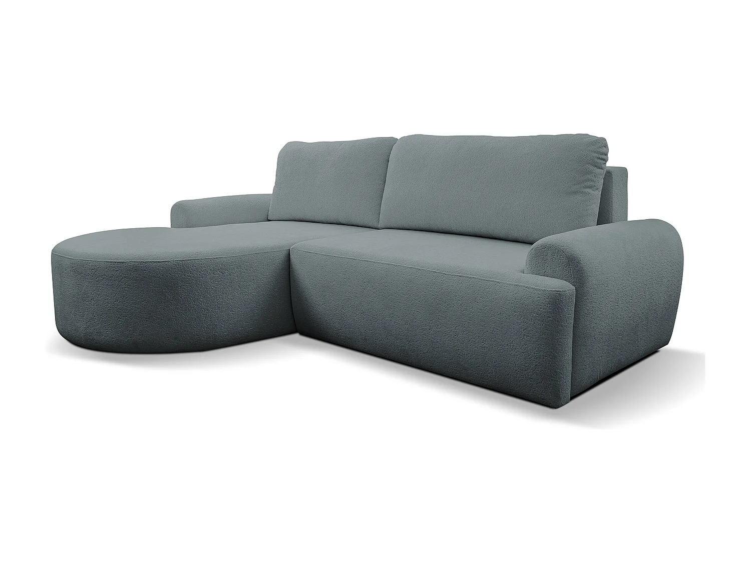 Canapé d'angle Dream avec fonction couchage et coffre de rangement, couleur : gris, tissu bouclé, pouf à gauche