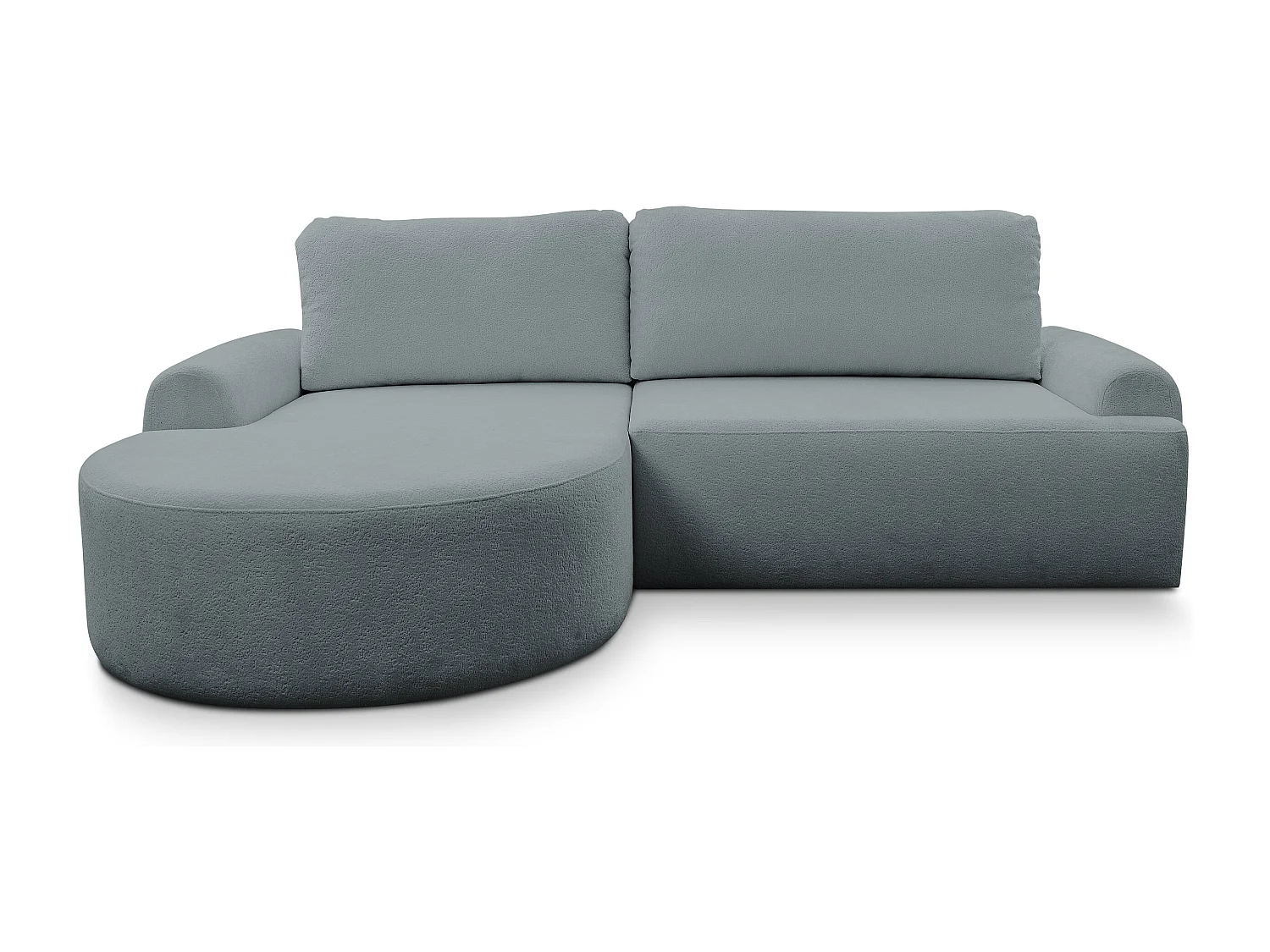 Canapé d'angle Dream avec fonction couchage et coffre de rangement, couleur : gris, tissu bouclé, pouf à gauche