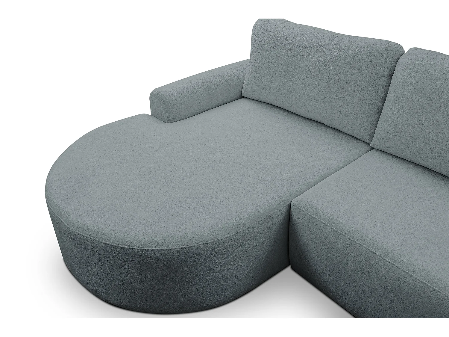 Canapé d'angle Dream avec fonction couchage et coffre de rangement, couleur : gris, tissu bouclé, pouf à gauche