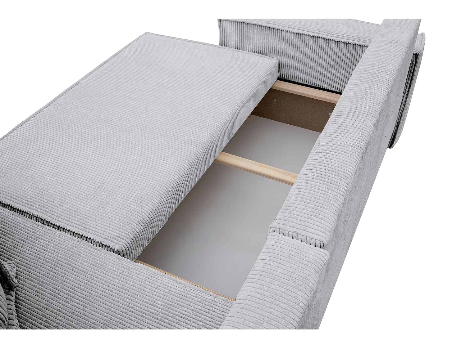 Hoekbank Hugo L, hoekbank in L-vorm met slaapfunctie en bedbak, kleur: lichtgrijs, corduroy, universele ottomane