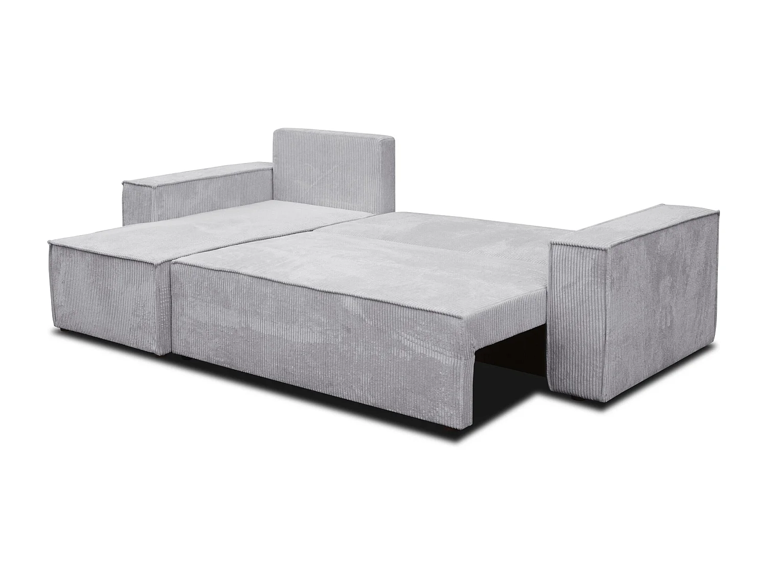 Hoekbank Hugo L, hoekbank in L-vorm met slaapfunctie en bedbak, kleur: lichtgrijs, corduroy, universele ottomane