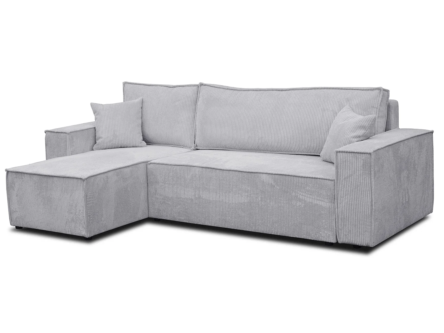 Hoekbank Hugo L, hoekbank in L-vorm met slaapfunctie en bedbak, kleur: lichtgrijs, corduroy, universele ottomane