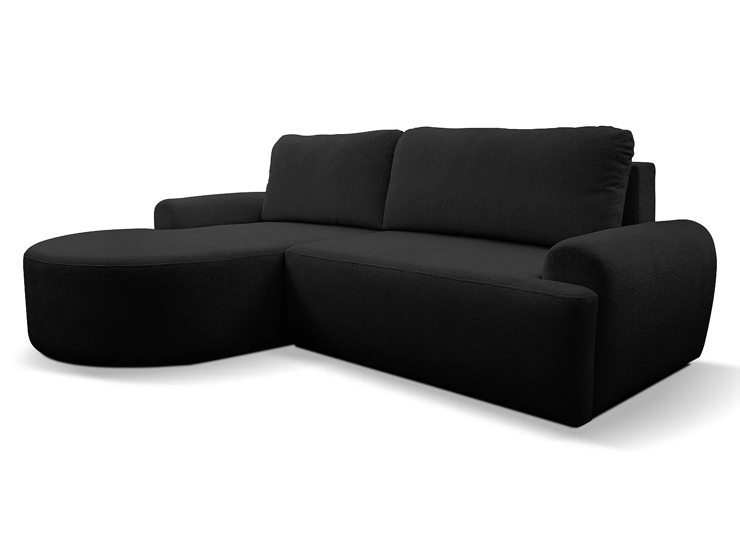 Canapé d'angle convertible 3 places avec pouf en velours noir