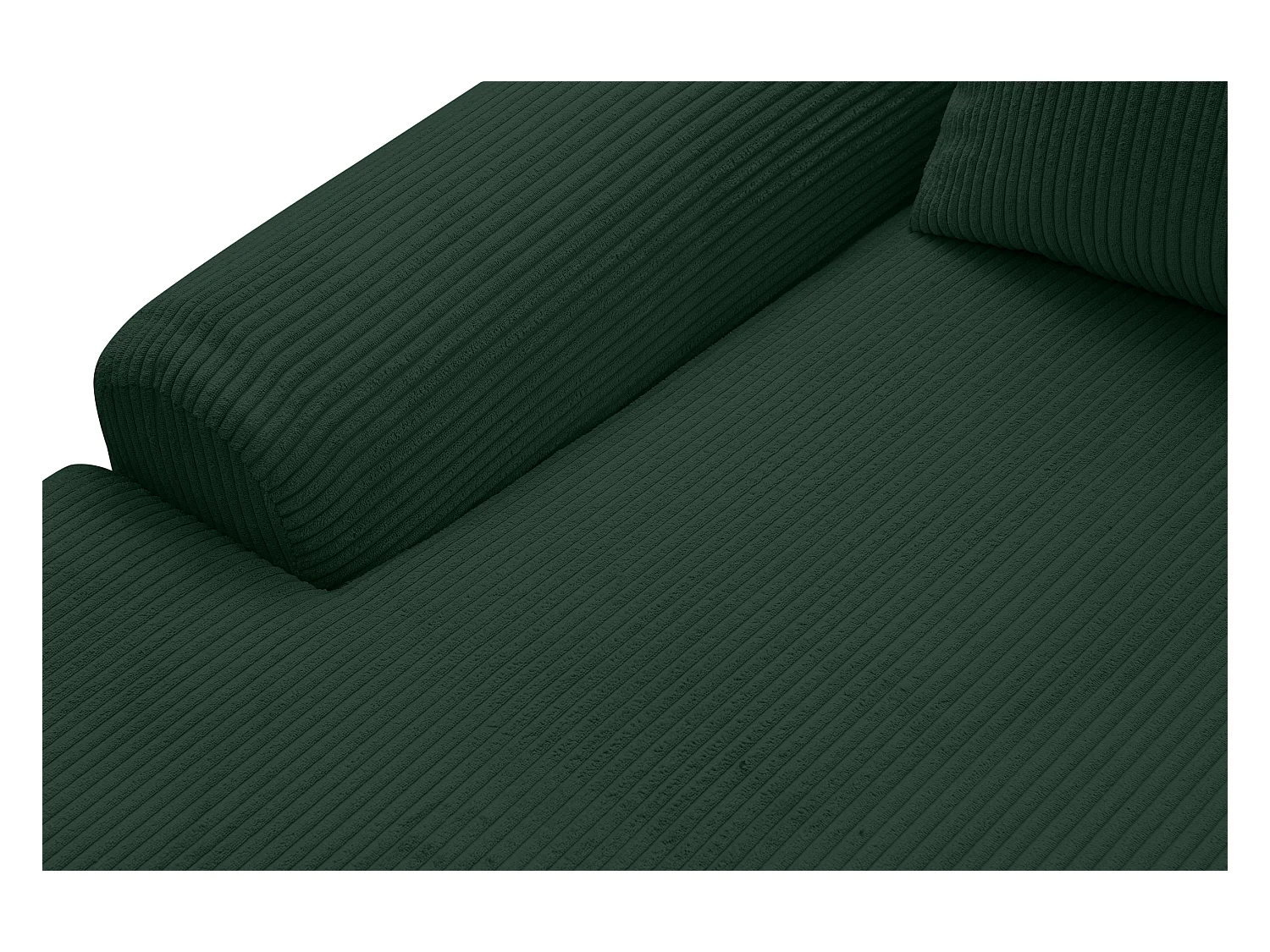 Canapé d'angle Dream Cord avec fonction couchage et coffre de rangement, couleur : vert, tissu cordé, pouf à gauche