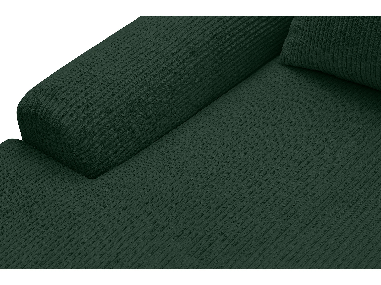 Canapé d'angle Dream Cord avec fonction couchage et coffre de rangement, couleur : vert, tissu cordé, pouf à gauche