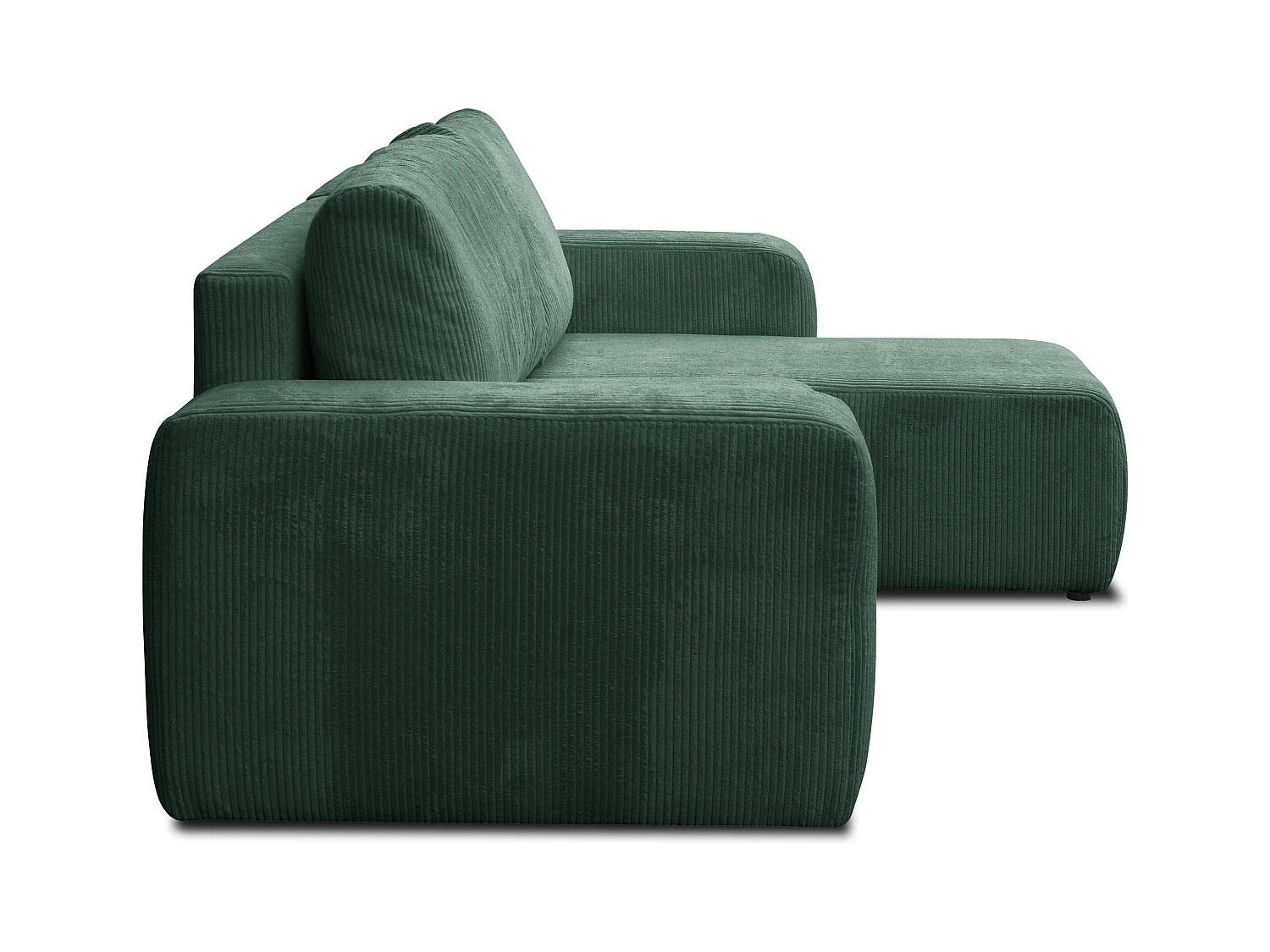 Canapé d'angle Luna L avec fonction de couchage et coffre de rangement, couleur : vert, tissu cordé, pouf universel