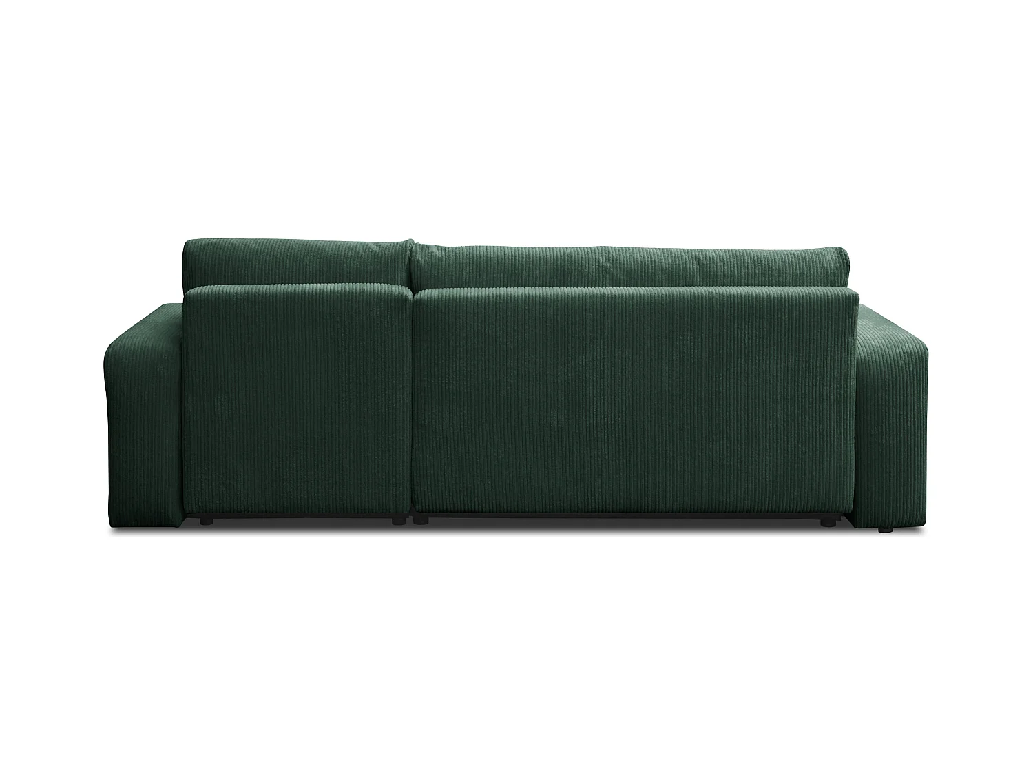 Canapé d'angle Luna L avec fonction de couchage et coffre de rangement, couleur : vert, tissu cordé, pouf universel