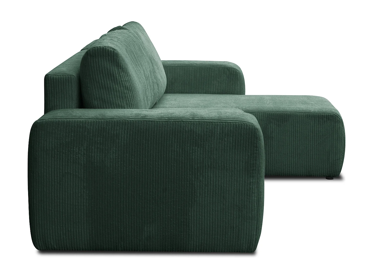 Canapé d'angle Luna L avec fonction de couchage et coffre de rangement, couleur : vert, tissu cordé, pouf universel