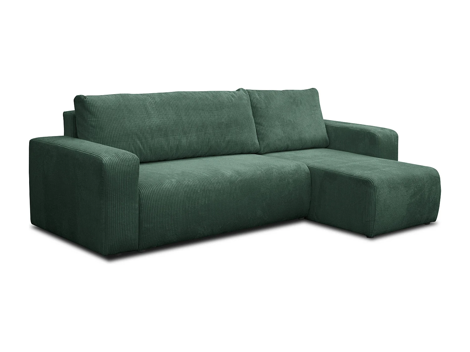 Hoekbank Luna L, hoekbank in L-vorm met slaapfunctie en bedbak, kleur: groen, corduroy, universele ottomane