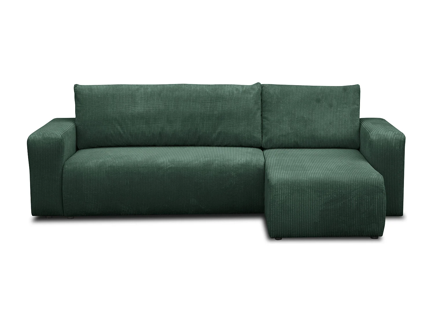 Hoekbank Luna L, hoekbank in L-vorm met slaapfunctie en bedbak, kleur: groen, corduroy, universele ottomane