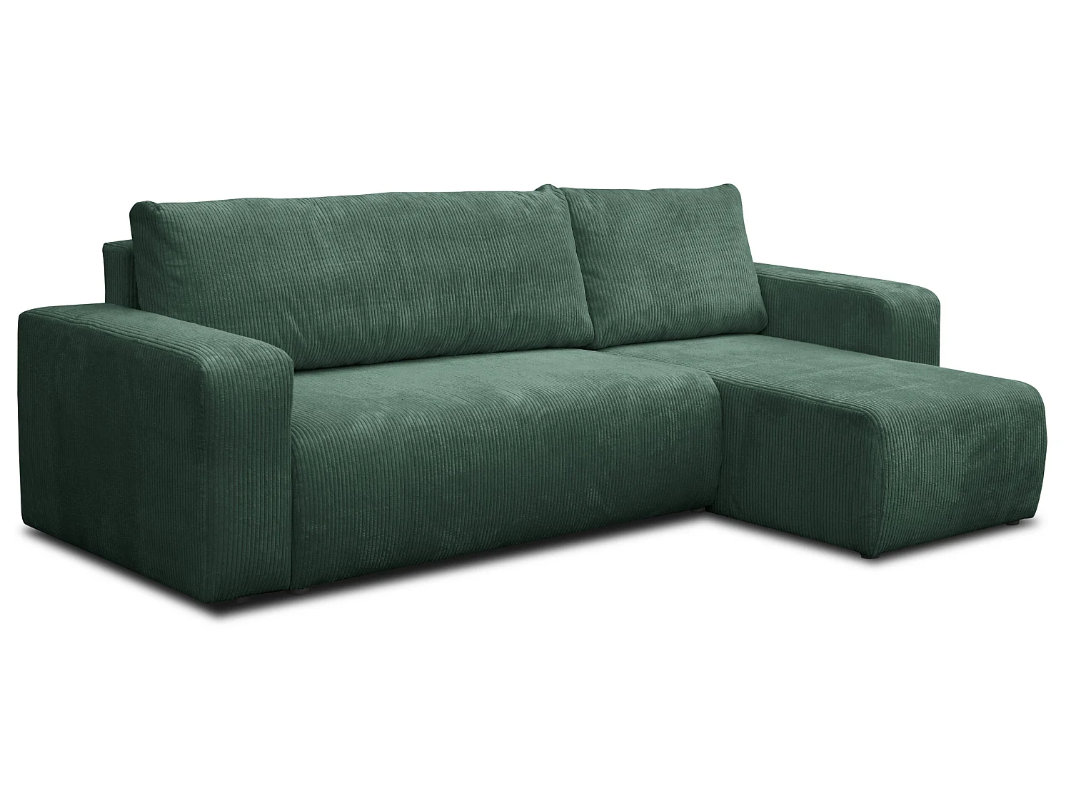 Hoekbank Luna L, hoekbank in L-vorm met slaapfunctie en bedbak, kleur: groen, corduroy, universele ottomane