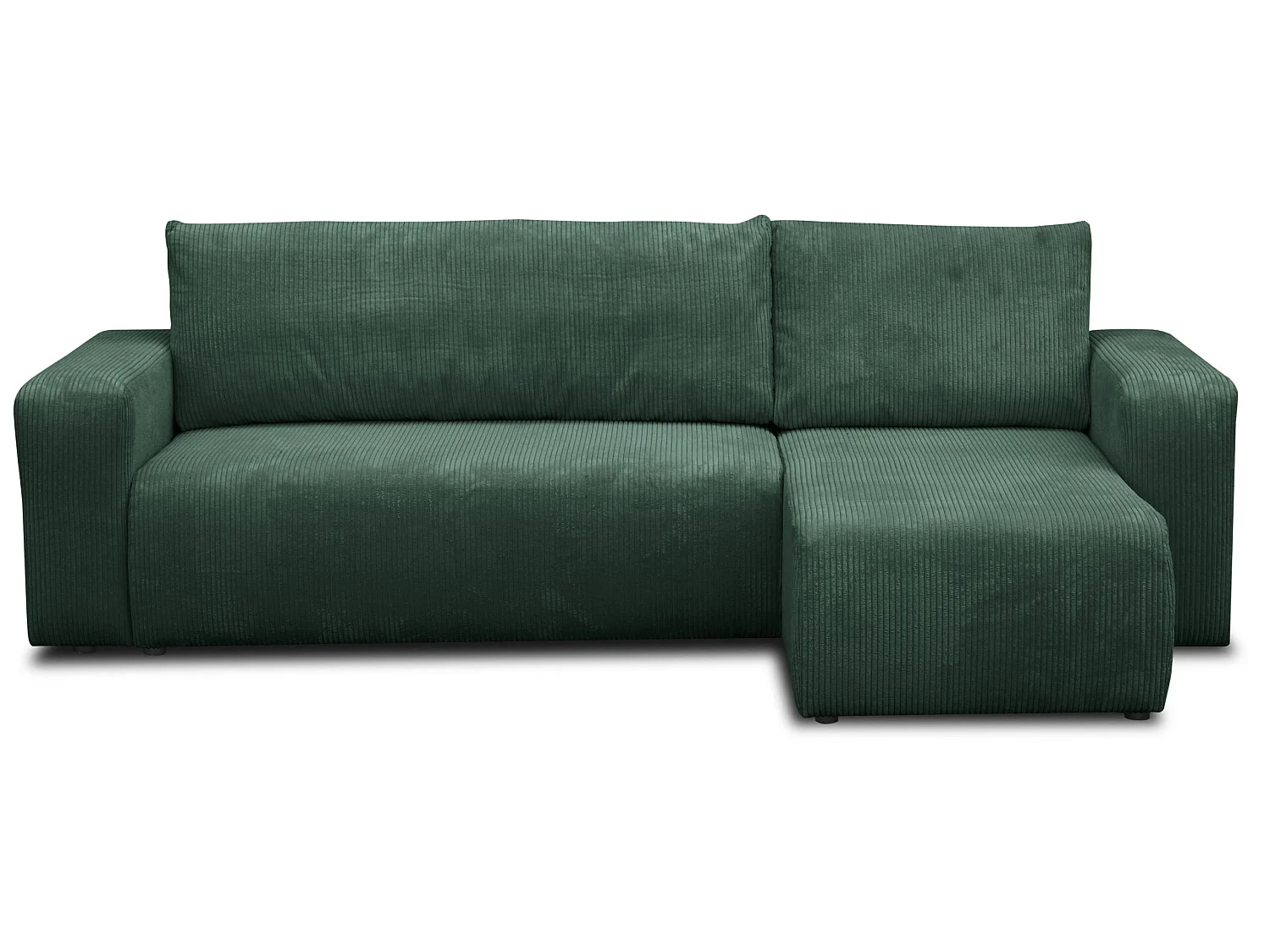 Hoekbank Luna L, hoekbank in L-vorm met slaapfunctie en bedbak, kleur: groen, corduroy, universele ottomane
