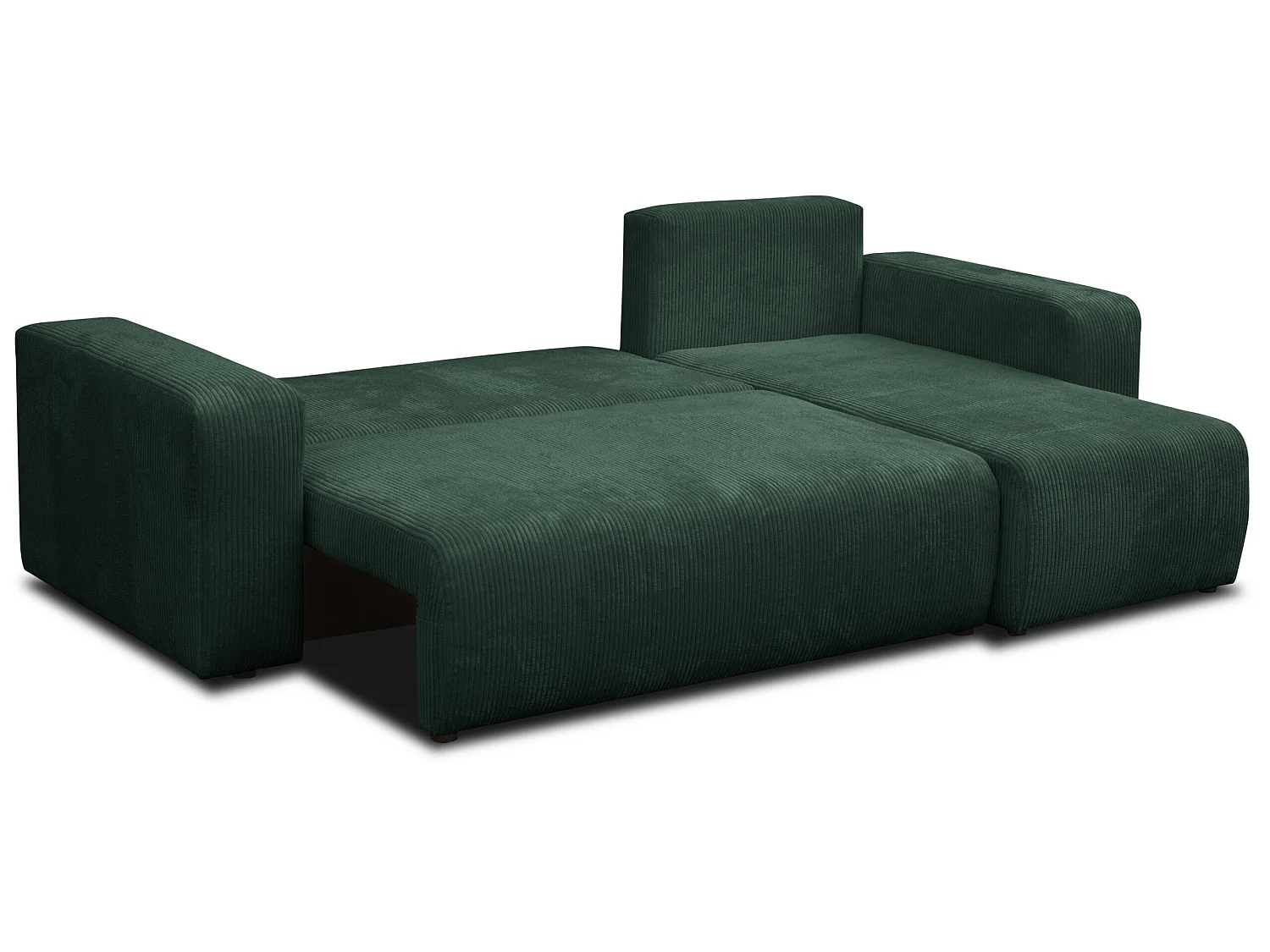 Hoekbank Luna L, hoekbank in L-vorm met slaapfunctie en bedbak, kleur: groen, corduroy, universele ottomane