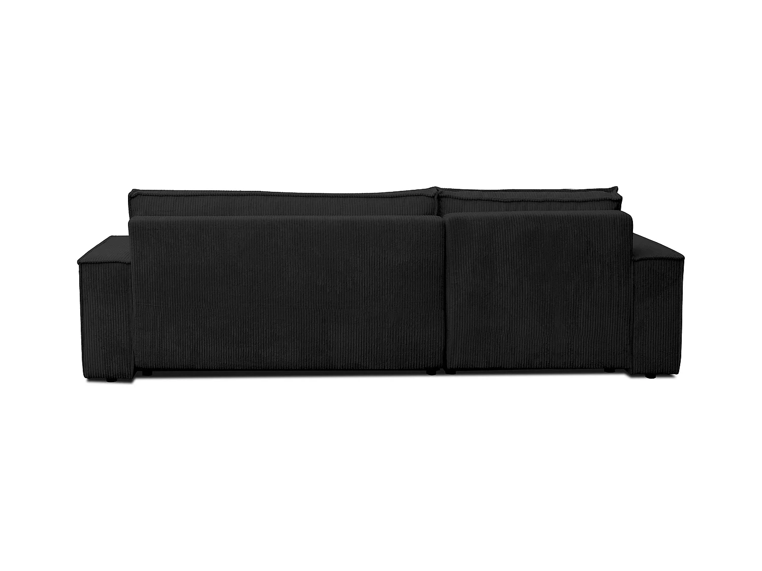 Canapé d'angle Hugo XL avec fonction couchage et coffre de rangement, couleur : noir, tissu velours côtelé, ottomane à gauche ou à droite