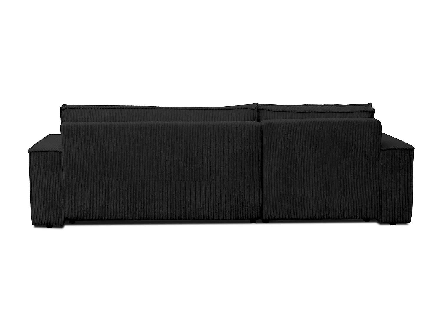 Canapé d'angle Hugo XL avec fonction couchage et coffre de rangement, couleur : noir, tissu velours côtelé, ottomane à gauche ou à droite