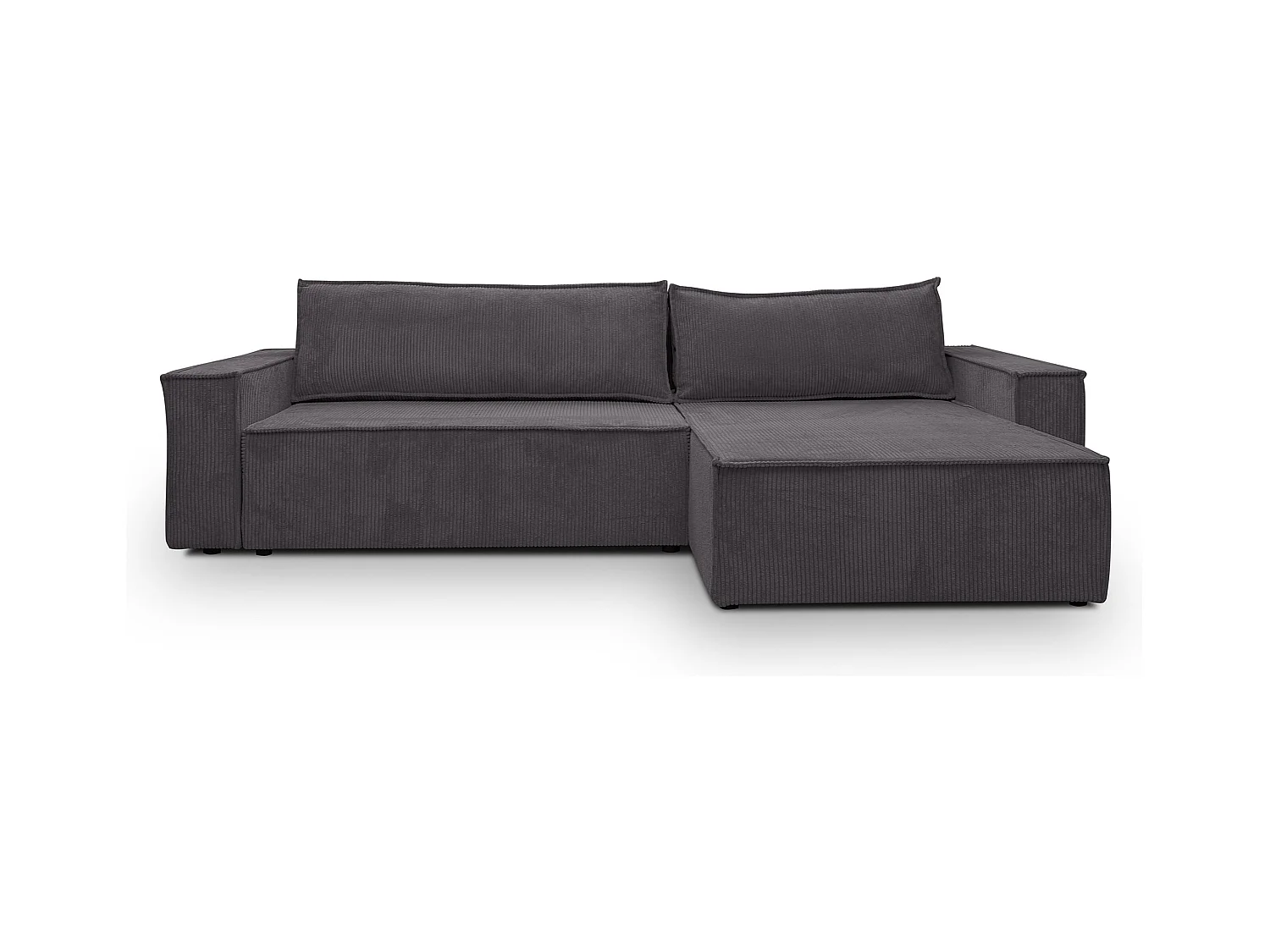 Canapé d'angle Hugo XL avec fonction couchage et coffre de rangement, couleur : gris foncé, tissu velours, pouf à gauche ou à droite