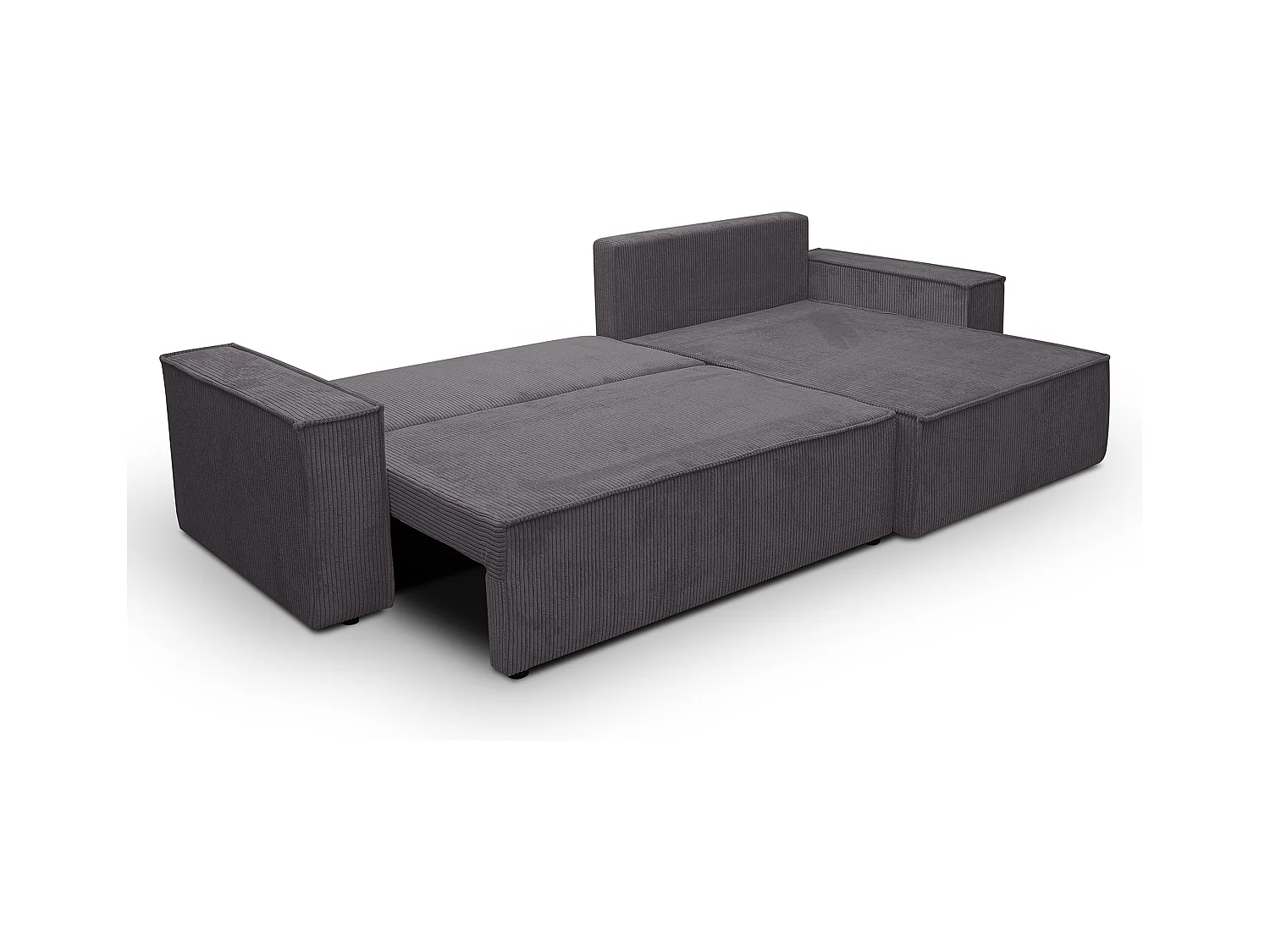 Canapé d'angle Hugo XL avec fonction couchage et coffre de rangement, couleur : gris foncé, tissu velours, pouf à gauche ou à droite