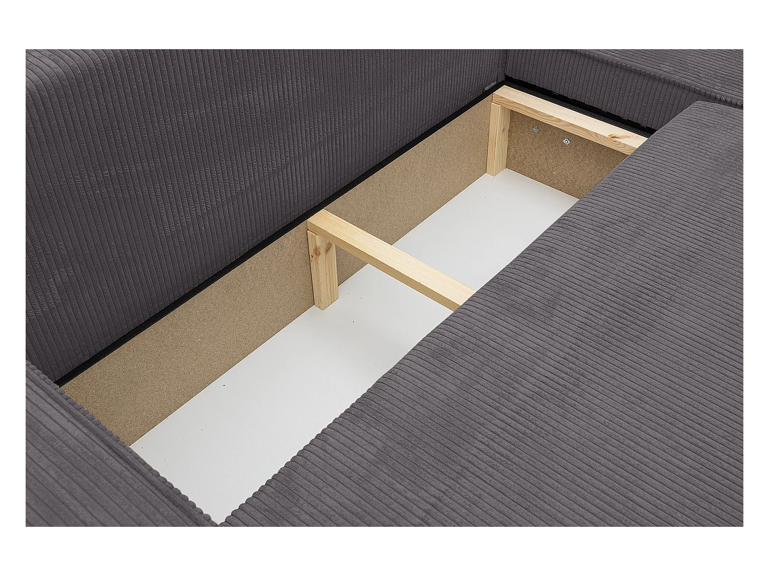 Canapé d'angle Hugo XL avec fonction couchage et coffre de rangement, couleur : gris foncé, tissu velours, pouf à gauche ou à droite