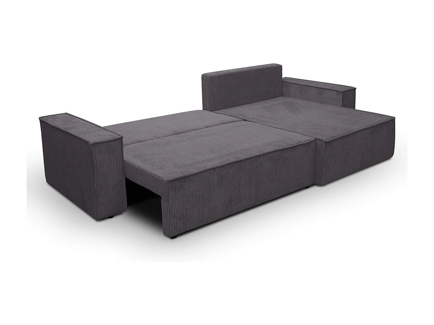 Canapé d'angle Hugo XL avec fonction couchage et coffre de rangement, couleur : gris foncé, tissu velours, pouf à gauche ou à droite