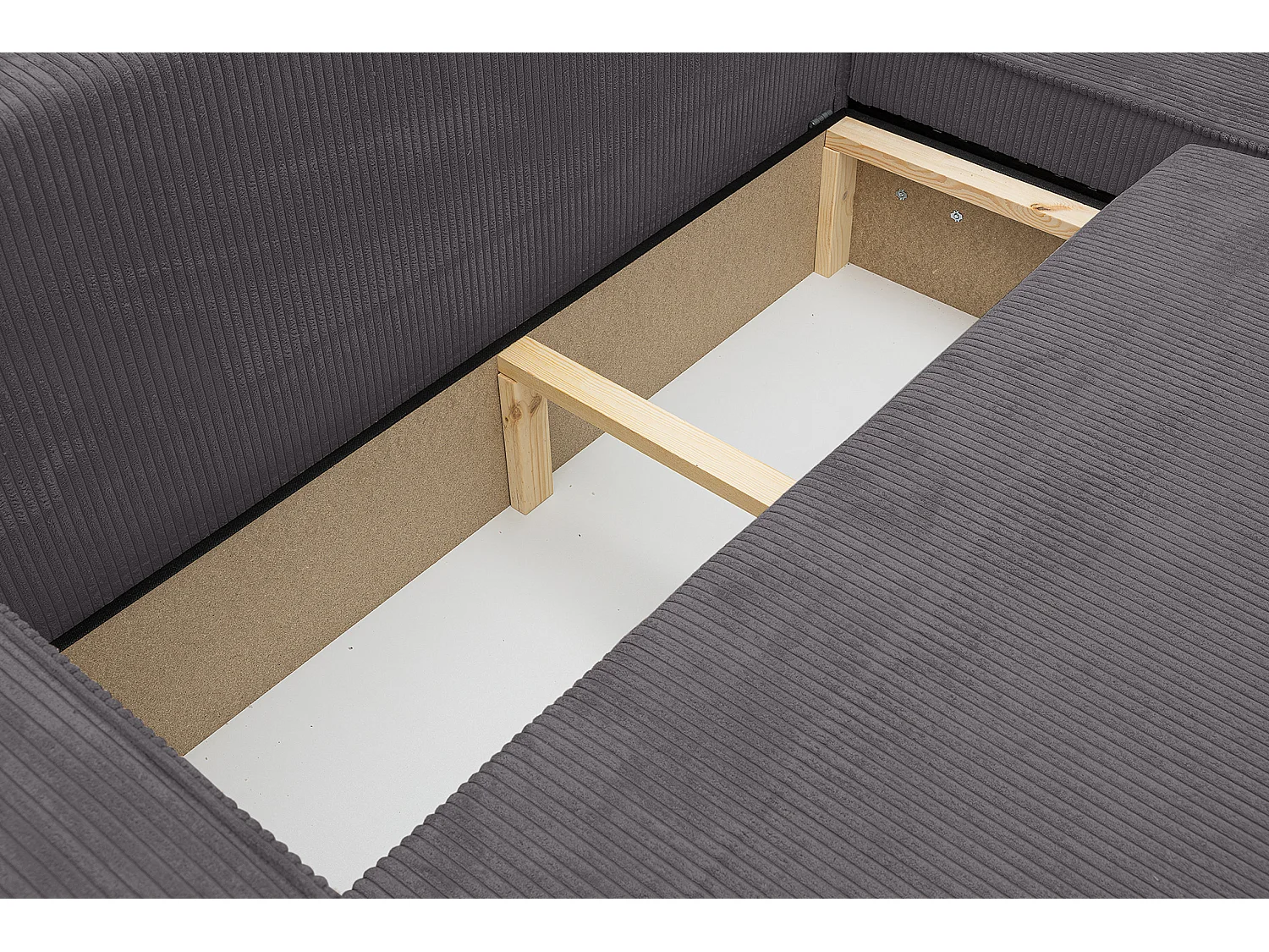 Canapé d'angle Hugo XL avec fonction couchage et coffre de rangement, couleur : gris foncé, tissu velours, pouf à gauche ou à droite