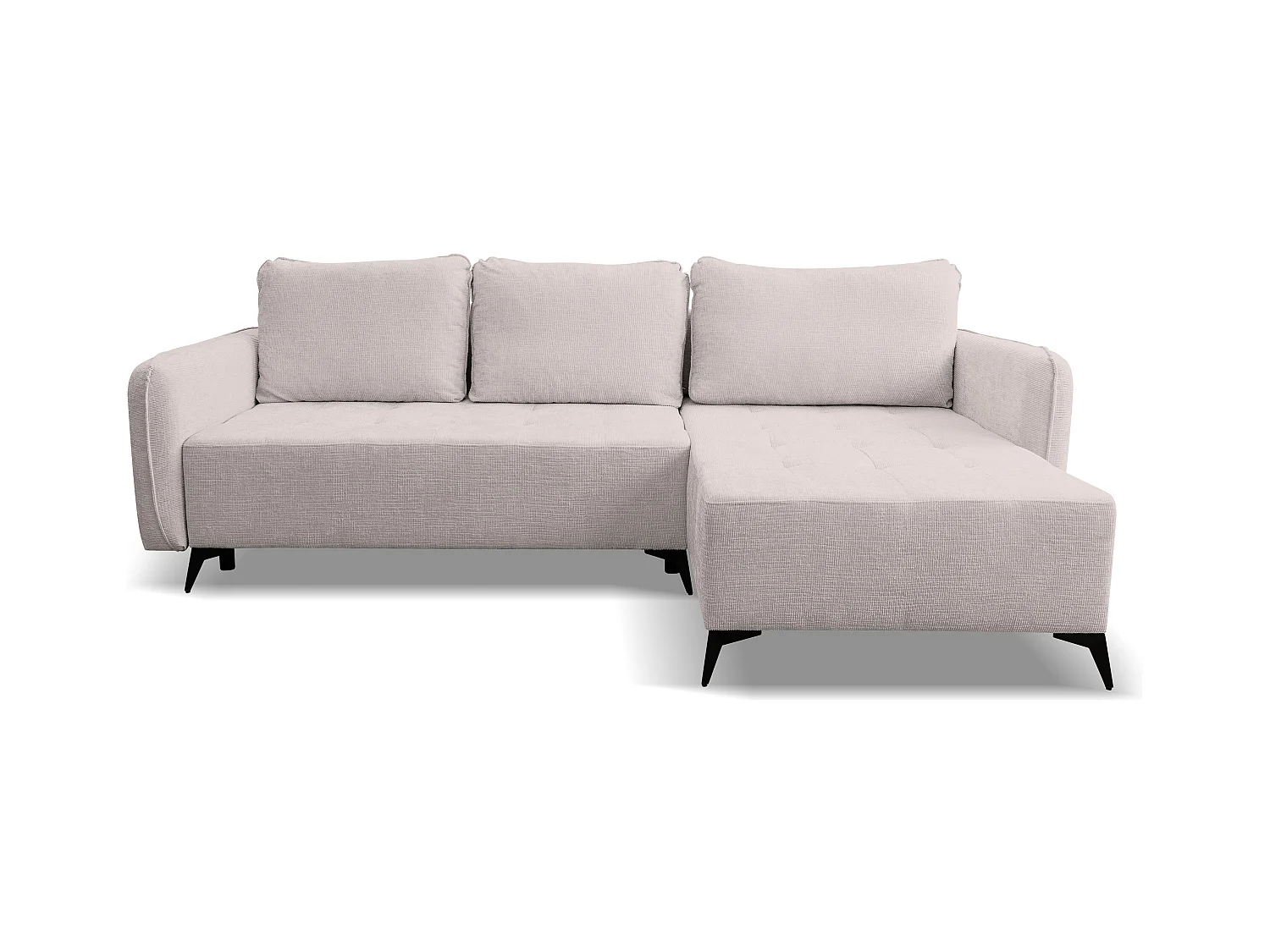 Canapé d'angle Lucky avec fonction couchage et coffre de rangement, couleur : beige, tissu structuré, pouf à gauche ou à droite