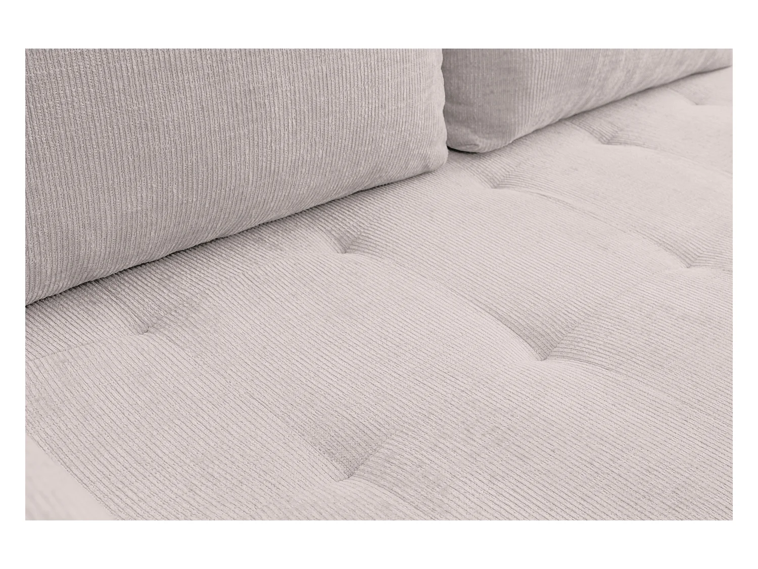 Canapé d'angle Lucky avec fonction couchage et coffre de rangement, couleur : beige, tissu structuré, pouf à gauche ou à droite