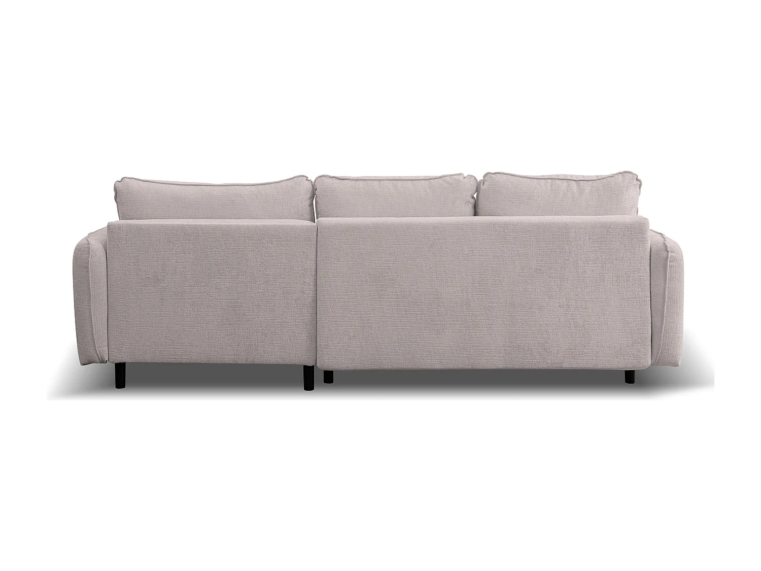 Canapé d'angle Lucky avec fonction couchage et coffre de rangement, couleur : beige, tissu structuré, pouf à gauche ou à droite