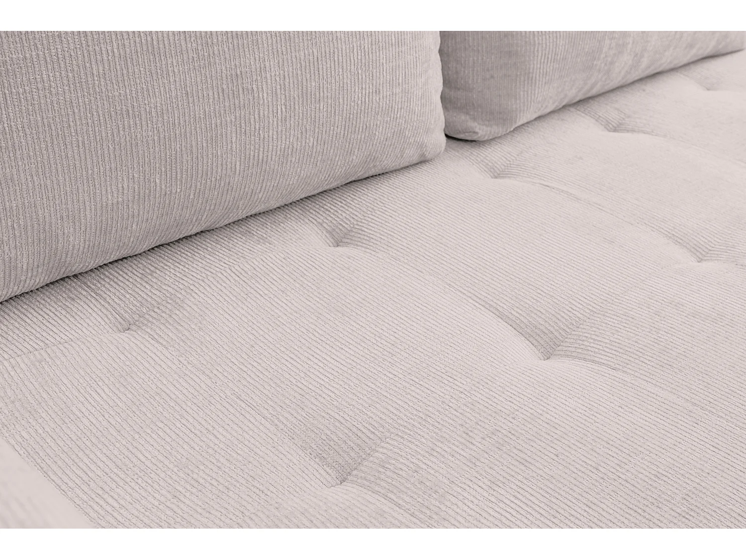 Canapé d'angle Lucky avec fonction couchage et coffre de rangement, couleur : beige, tissu structuré, pouf à gauche ou à droite