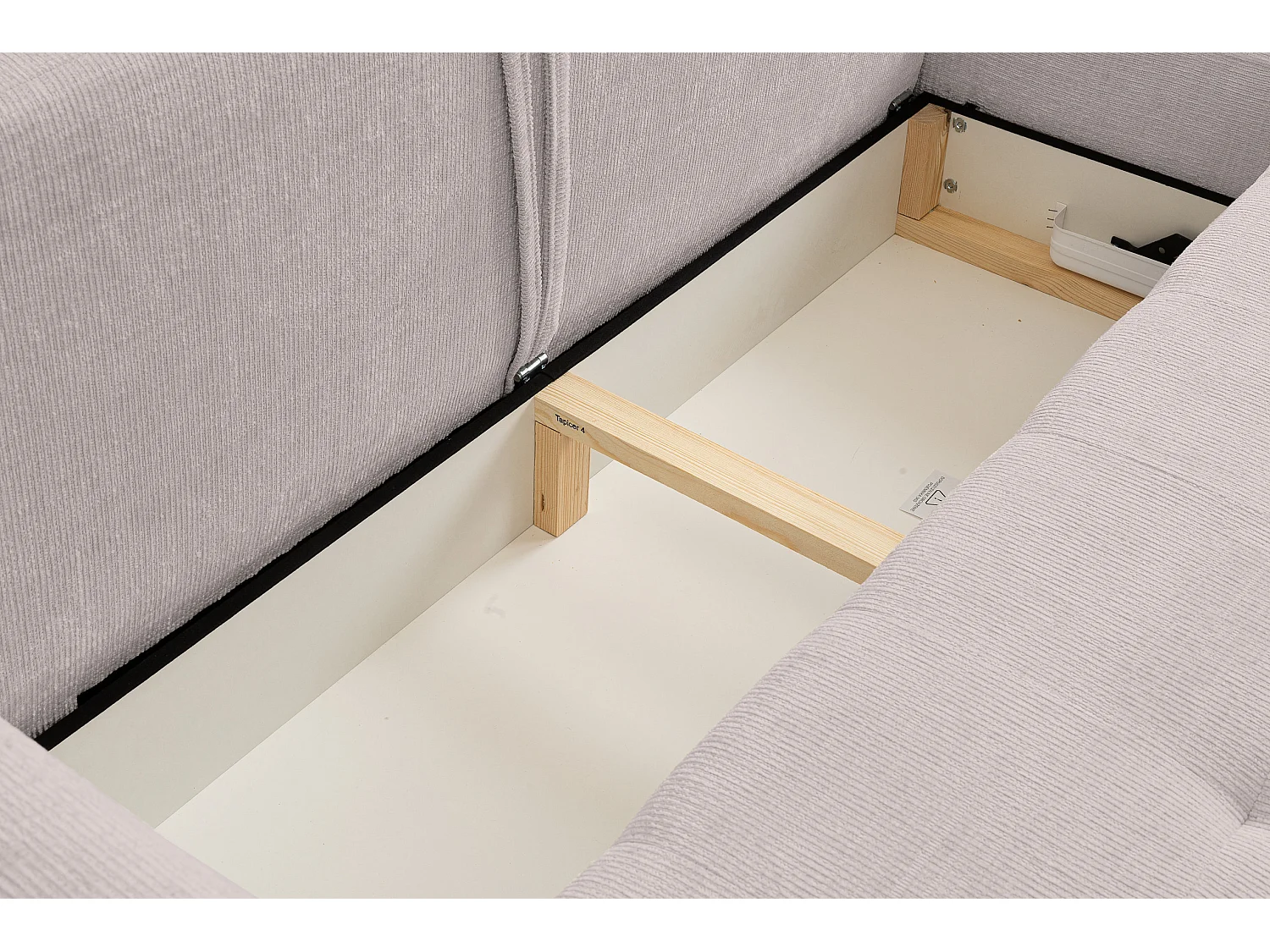 Canapé d'angle Lucky avec fonction couchage et coffre de rangement, couleur : beige, tissu structuré, pouf à gauche ou à droite