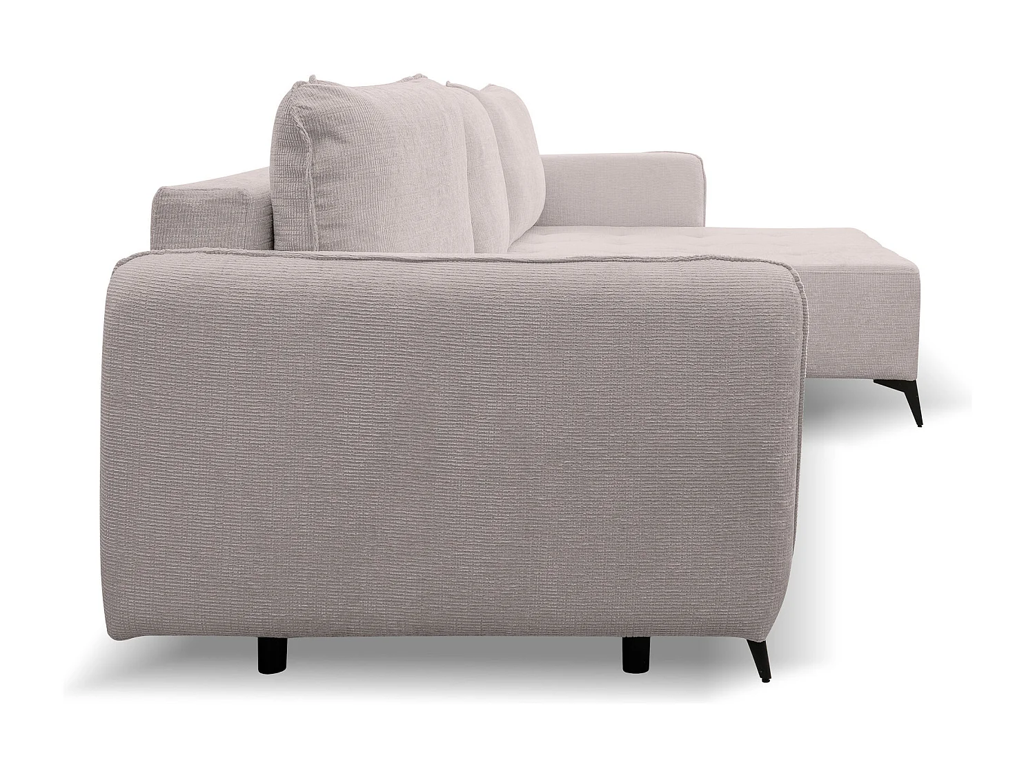 Canapé d'angle Lucky avec fonction couchage et coffre de rangement, couleur : beige, tissu structuré, pouf à gauche ou à droite