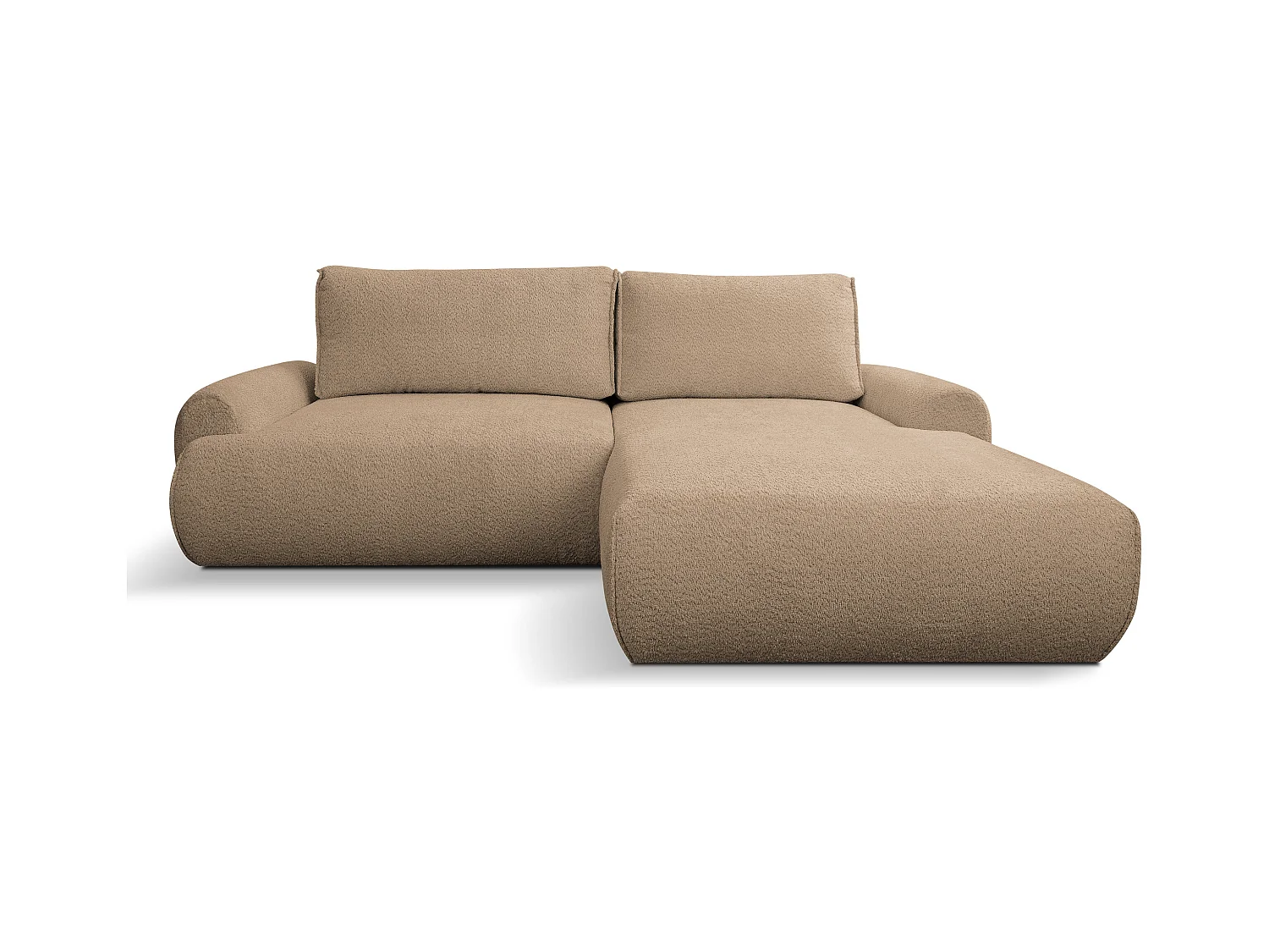 Canapé d'angle Moon avec fonction de couchage et coffre de rangement, couleur : marron, tissu bouclé, ottomane à droite