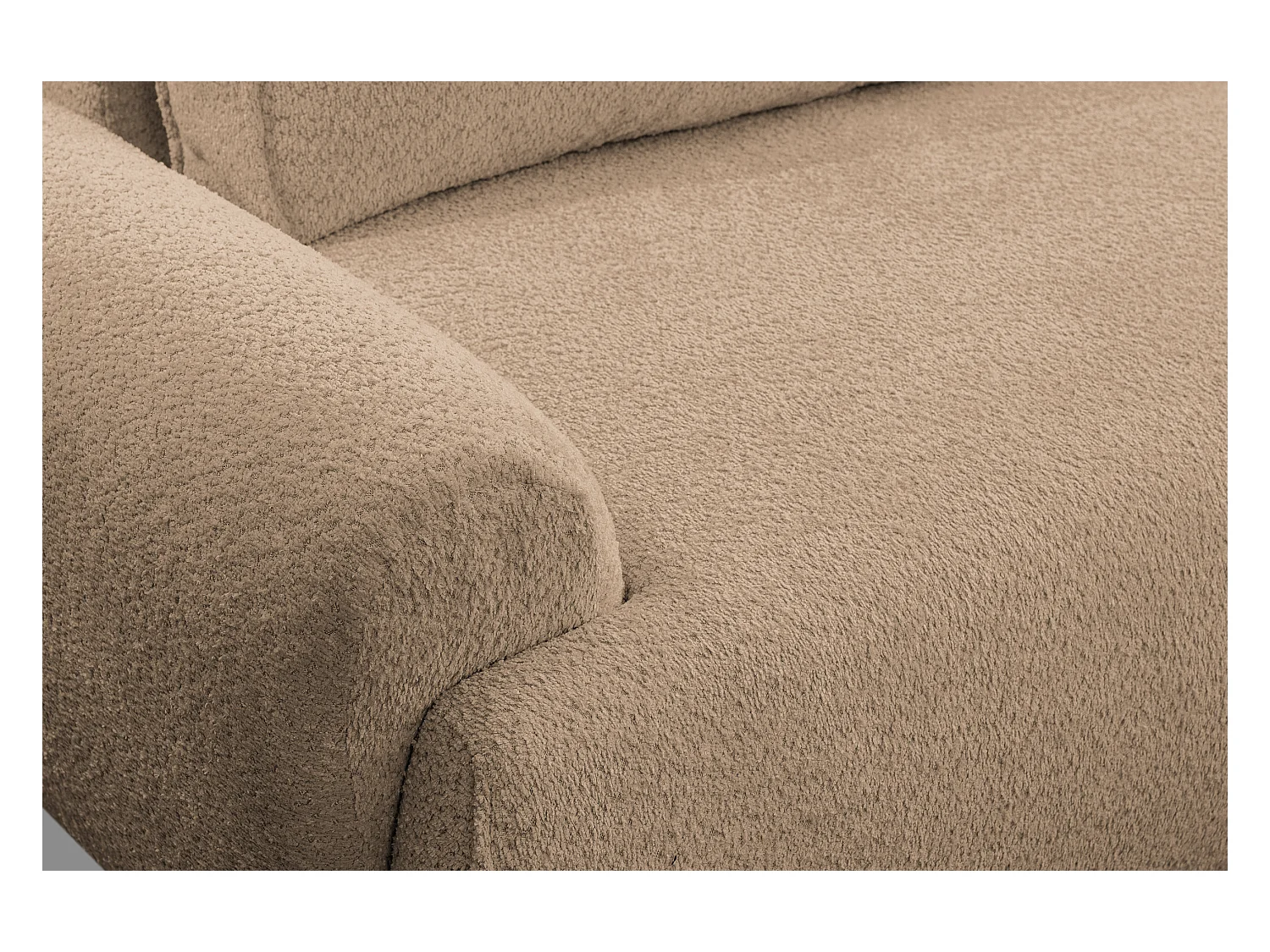 Canapé d'angle Moon avec fonction de couchage et coffre de rangement, couleur : marron, tissu bouclé, ottomane à droite