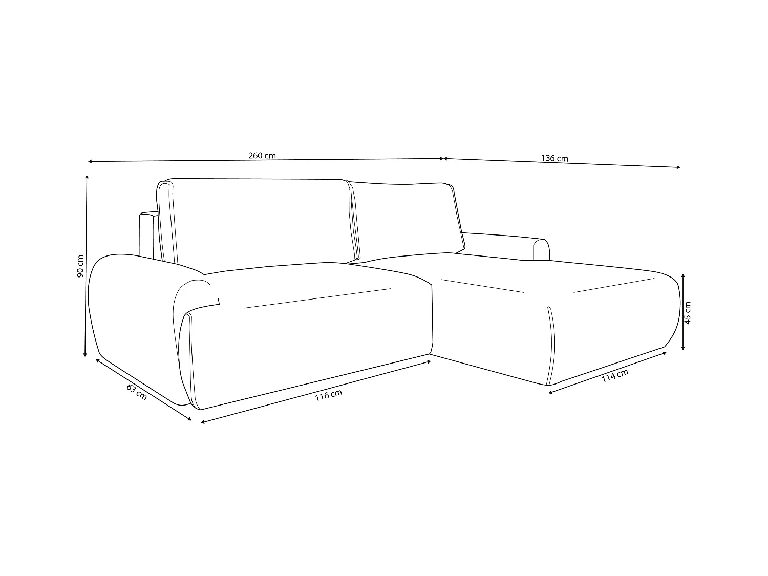 Canapé d'angle Moon avec fonction de couchage et coffre de rangement, couleur : marron, tissu bouclé, ottomane à droite