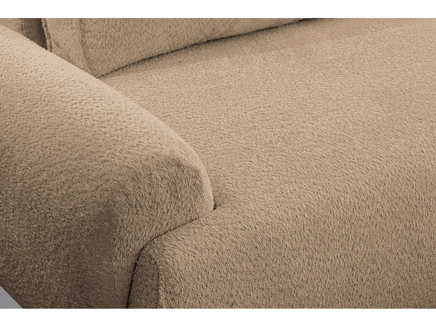 Canapé d'angle Moon avec fonction de couchage et coffre de rangement, couleur : marron, tissu bouclé, ottomane à droite