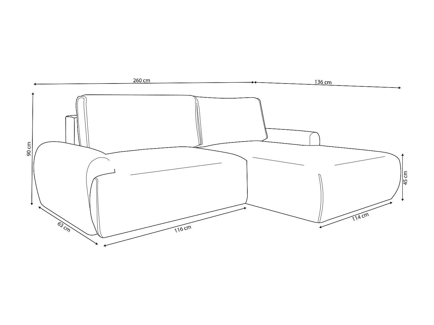 Canapé d'angle Moon avec fonction de couchage et coffre de rangement, couleur : marron, tissu bouclé, ottomane à droite