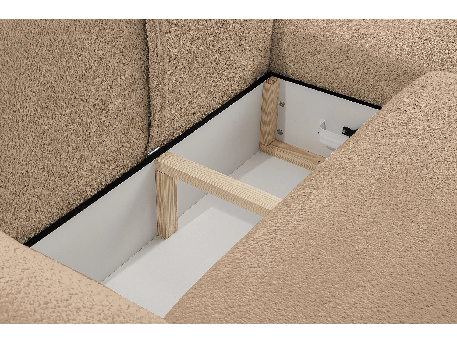 Canapé d'angle Moon avec fonction de couchage et coffre de rangement, couleur : marron, tissu bouclé, ottomane à droite