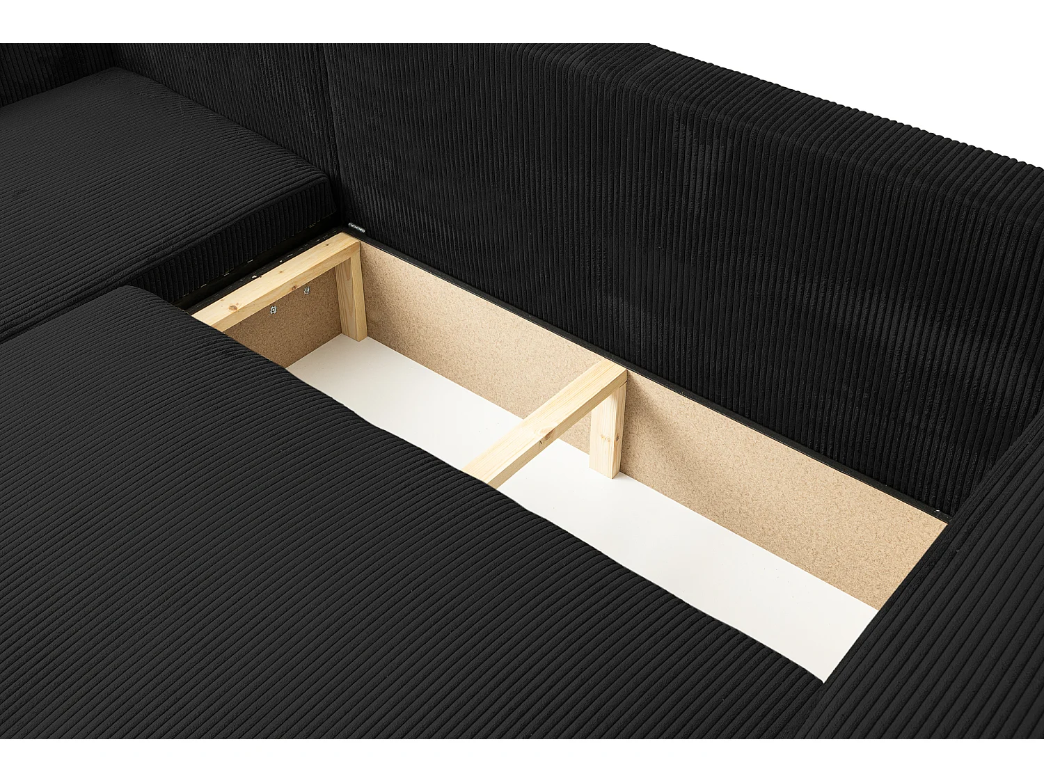 Hoekbank Luna L, hoekbank in L-vorm met slaapfunctie en bedbak, kleur: zwart, corduroy, ottomane Unsiversal