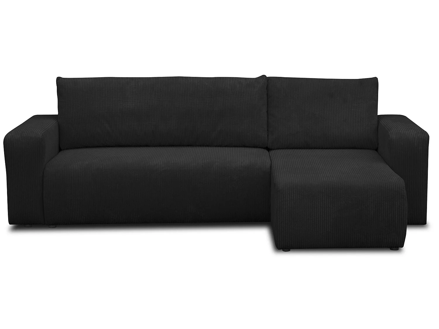 Hoekbank Luna L, hoekbank in L-vorm met slaapfunctie en bedbak, kleur: zwart, corduroy, ottomane Unsiversal