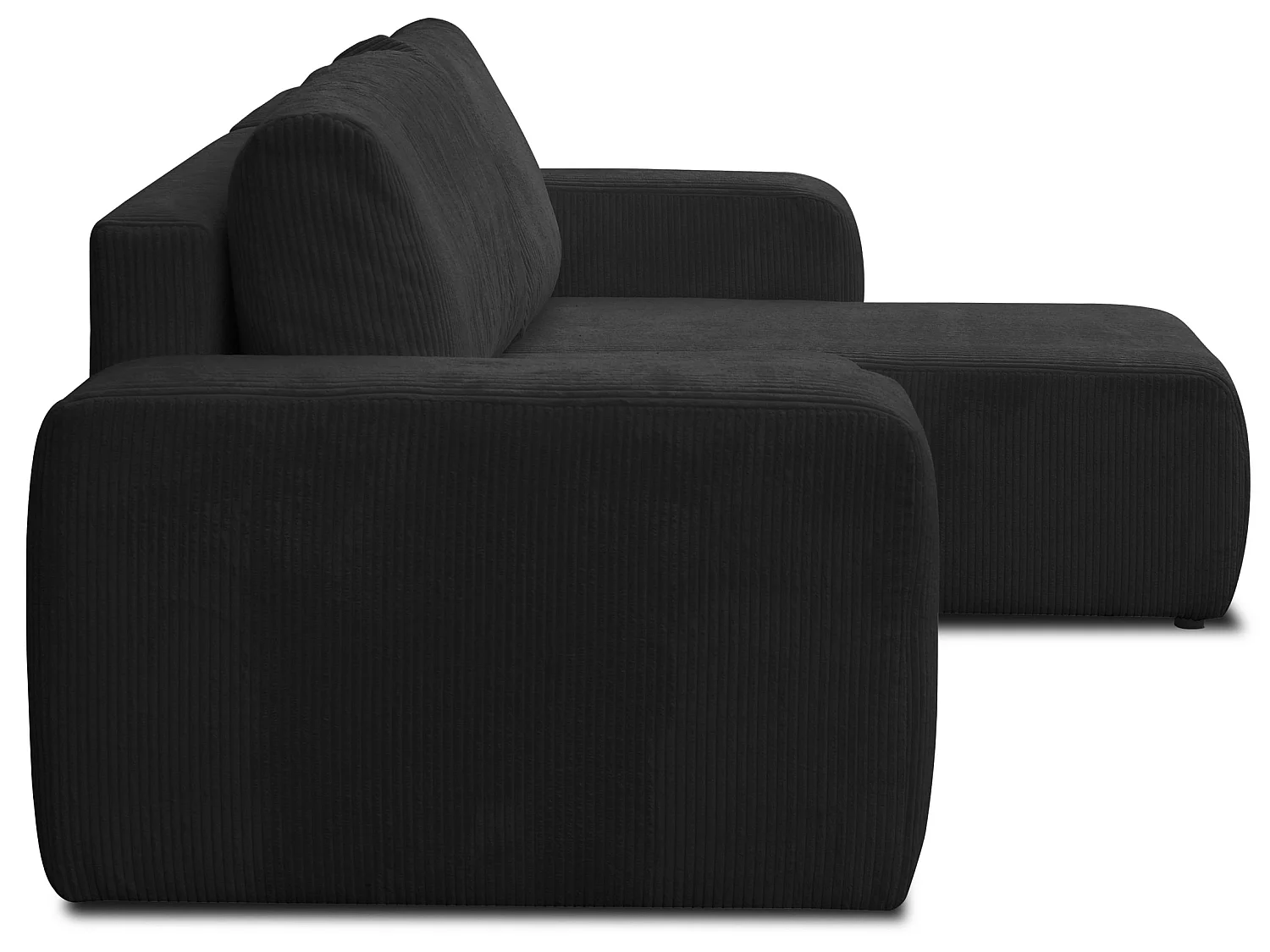 Hoekbank Luna L, hoekbank in L-vorm met slaapfunctie en bedbak, kleur: zwart, corduroy, ottomane Unsiversal