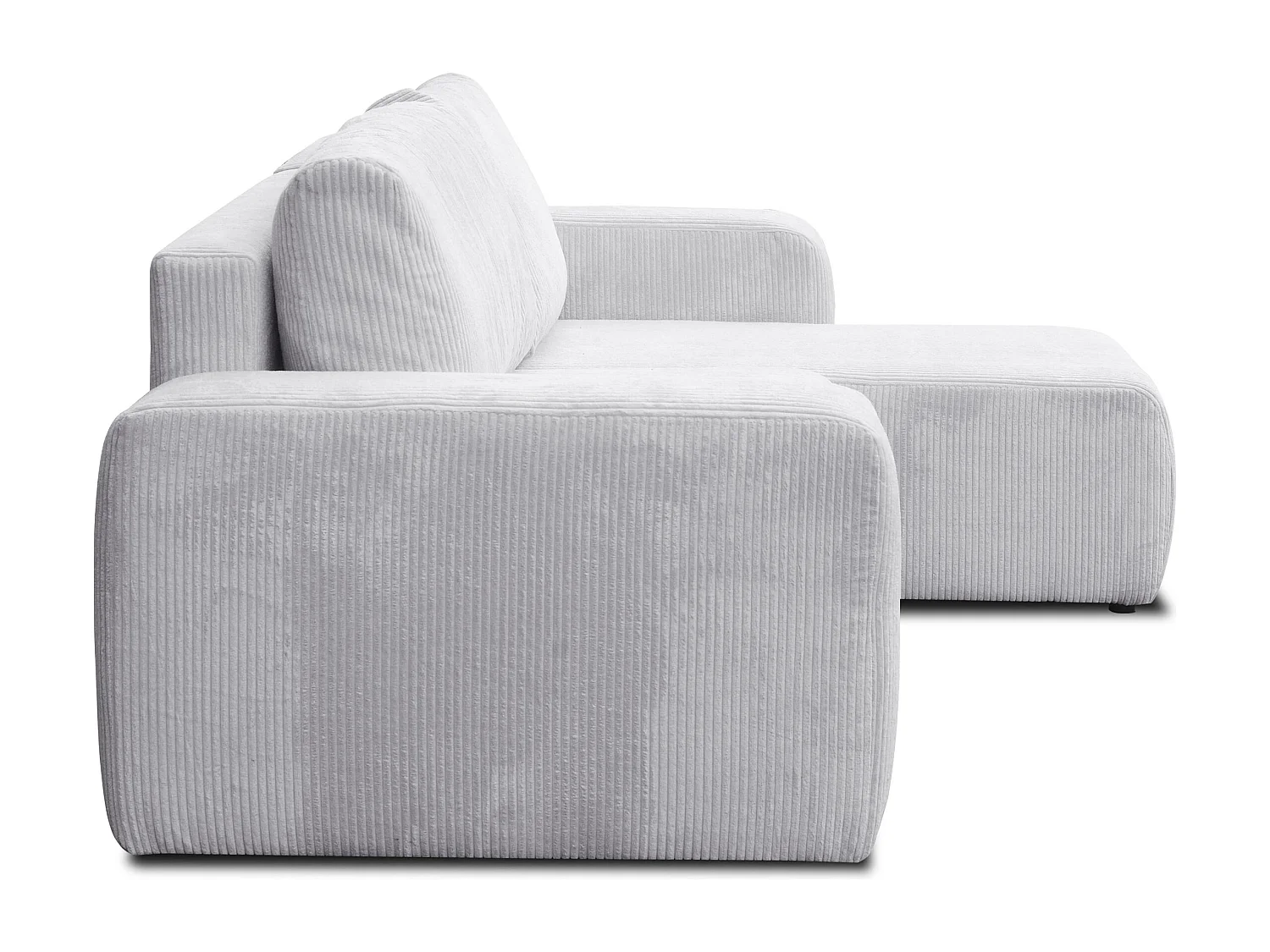 Canapé d'angle Luna L avec fonction couchage et coffre de rangement, couleur : gris clair, tissu cordé, pouf universel