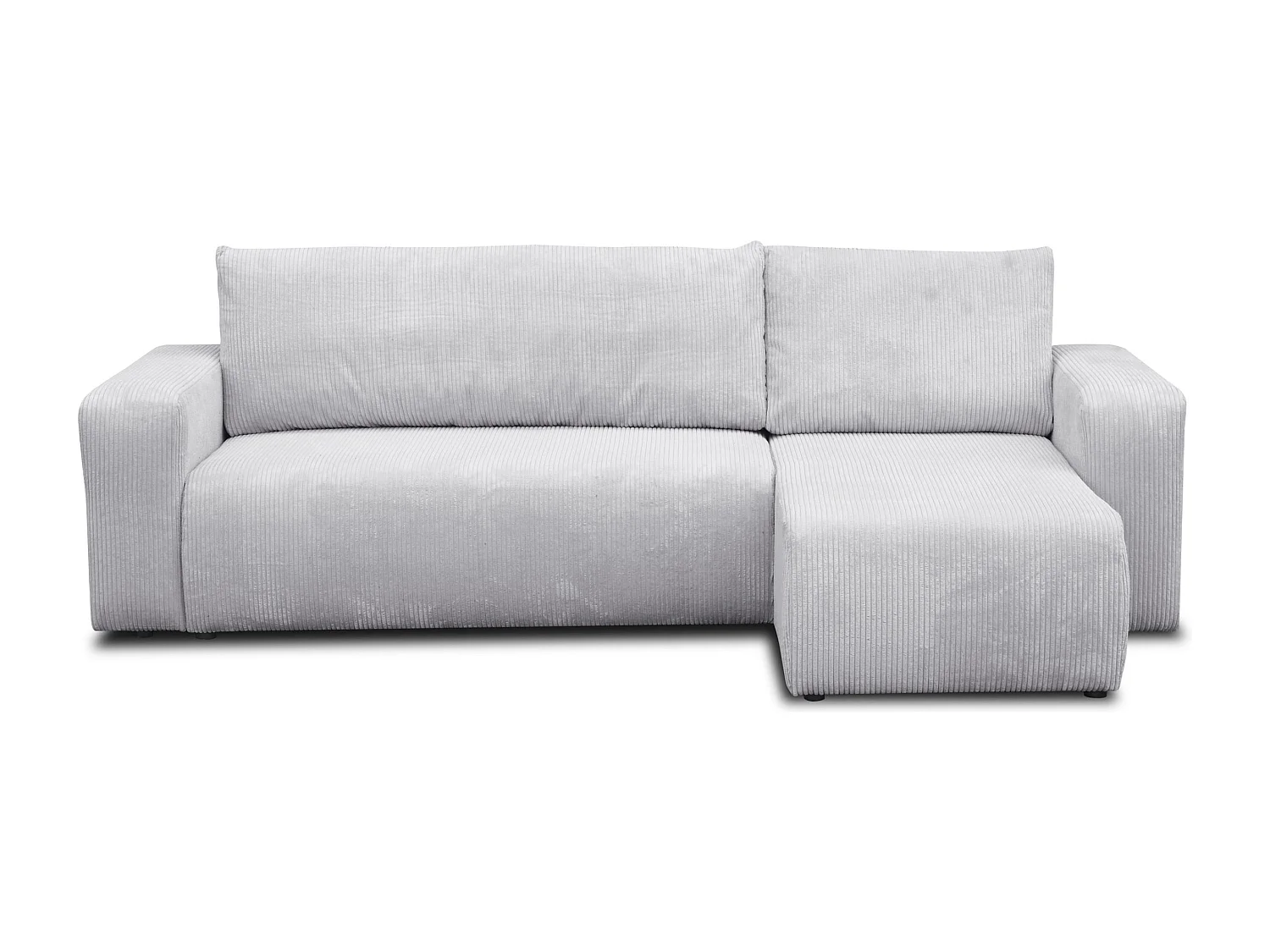 Canapé d'angle Luna L avec fonction couchage et coffre de rangement, couleur : gris clair, tissu cordé, pouf universel