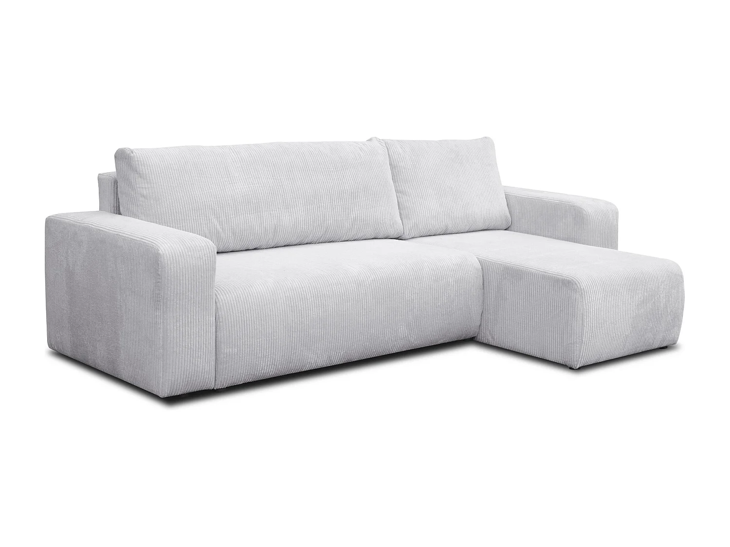 Hoekbank Luna L, hoekbank in L-vorm met slaapfunctie en bedbak, kleur: lichtgrijs, corduroy, universele ottomane