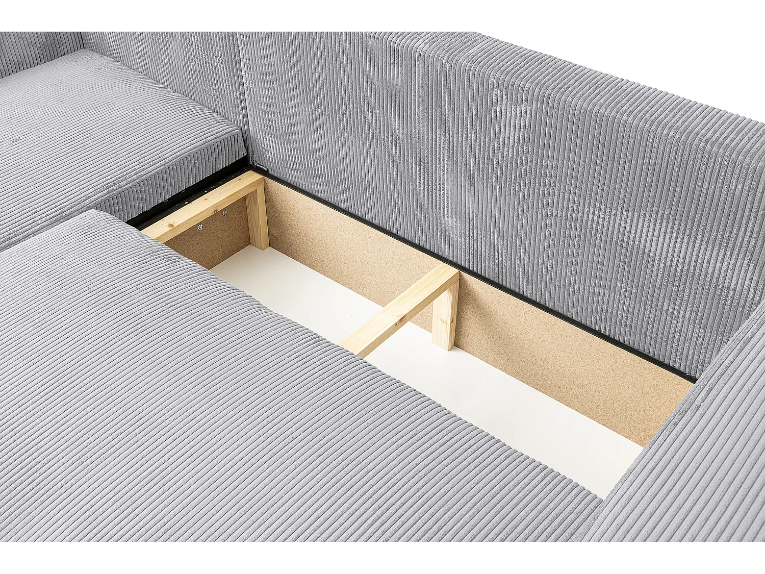 Hoekbank Luna L, hoekbank in L-vorm met slaapfunctie en bedbak, kleur: lichtgrijs, corduroy, universele ottomane