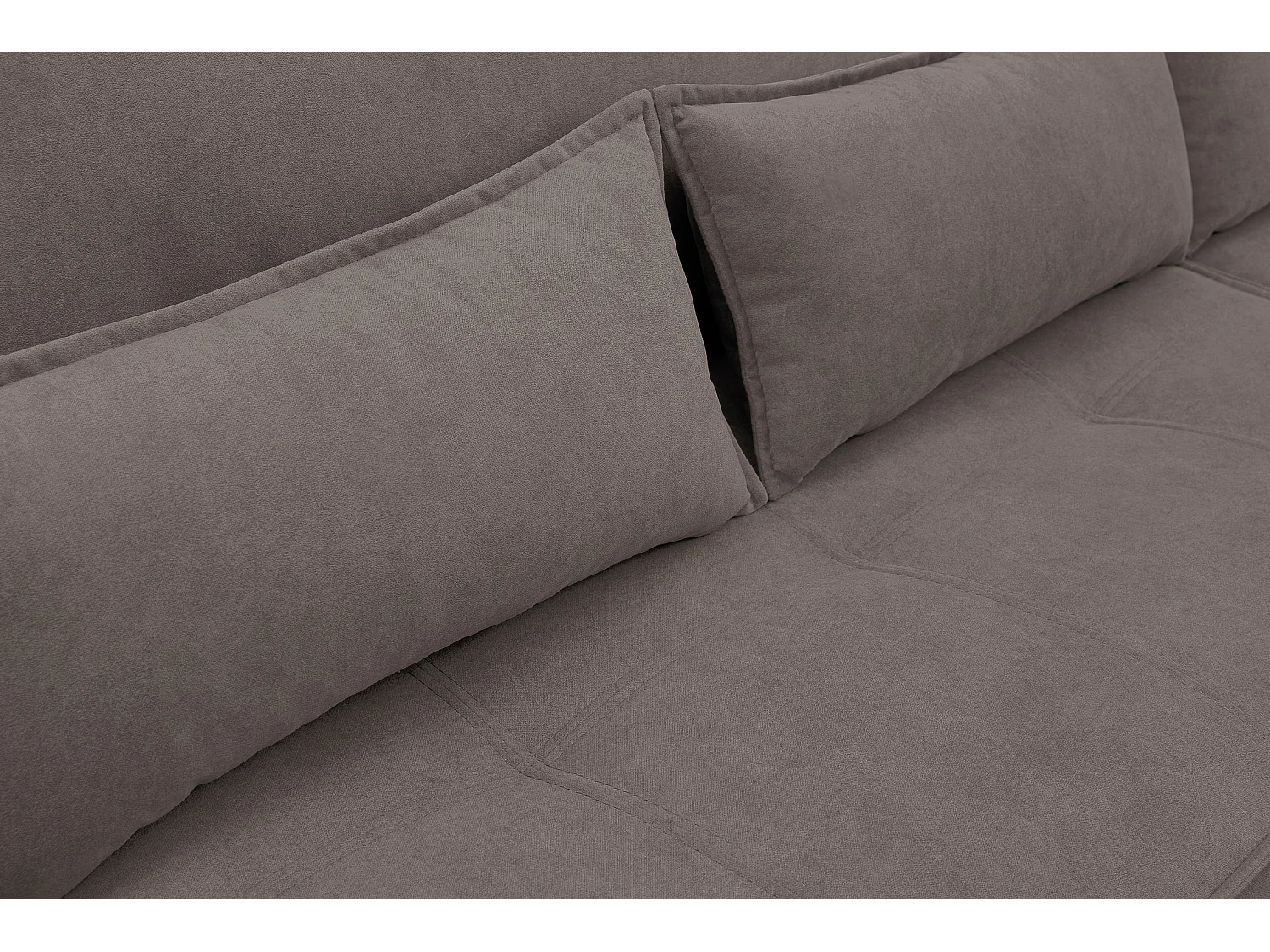 Canapé d'angle Empoli avec fonction couchage et coffre de rangement, couleur : marron, tissu velours, pouf à droite