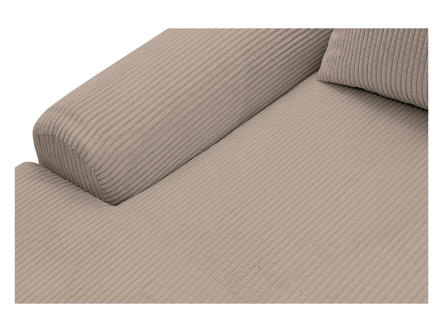 Canapé d'angle Dream Cord avec fonction couchage et coffre de rangement, couleur : marron, tissu cordé, pouf à gauche