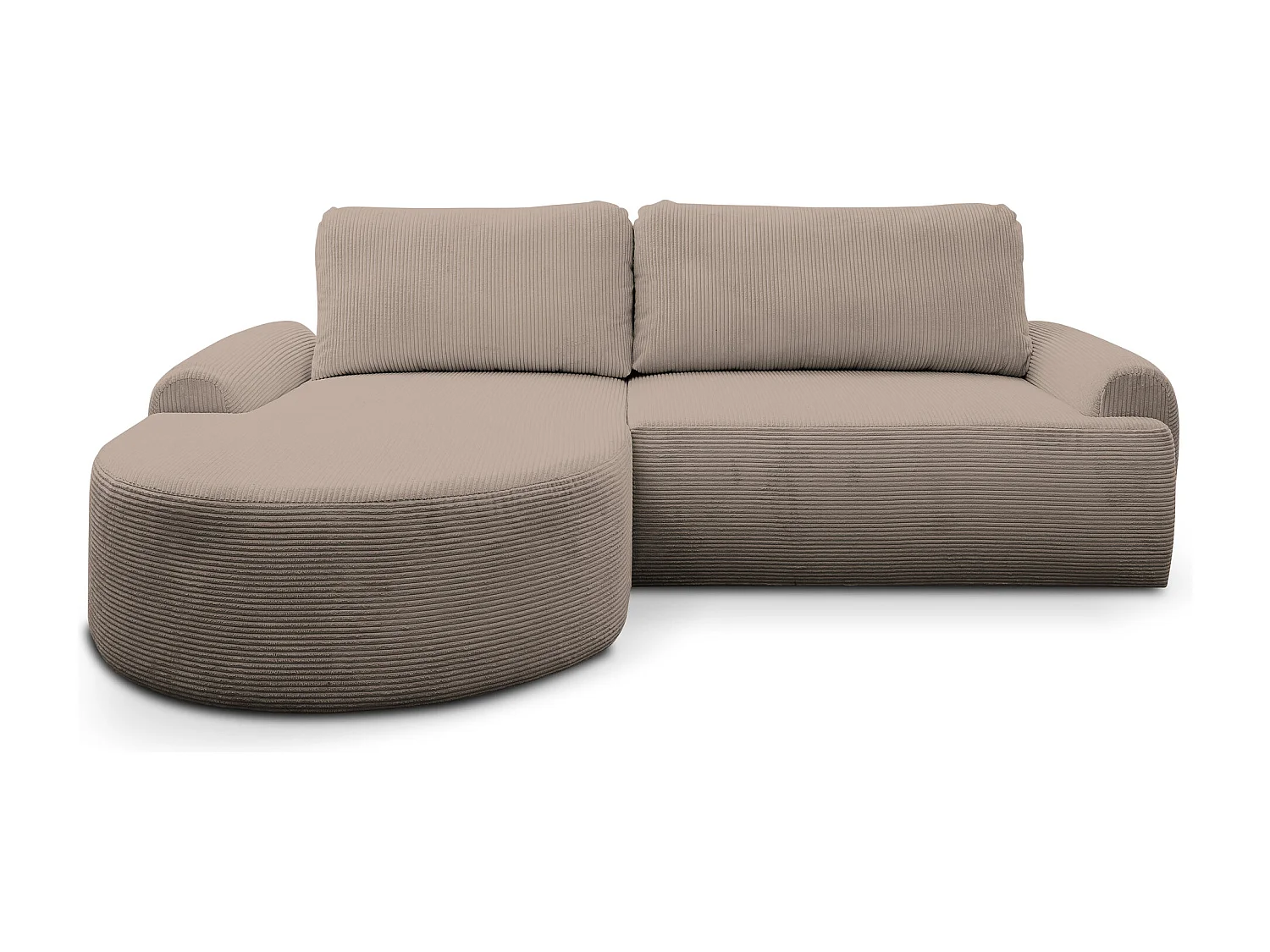 Canapé d'angle Dream Cord avec fonction couchage et coffre de rangement, couleur : marron, tissu cordé, pouf à gauche