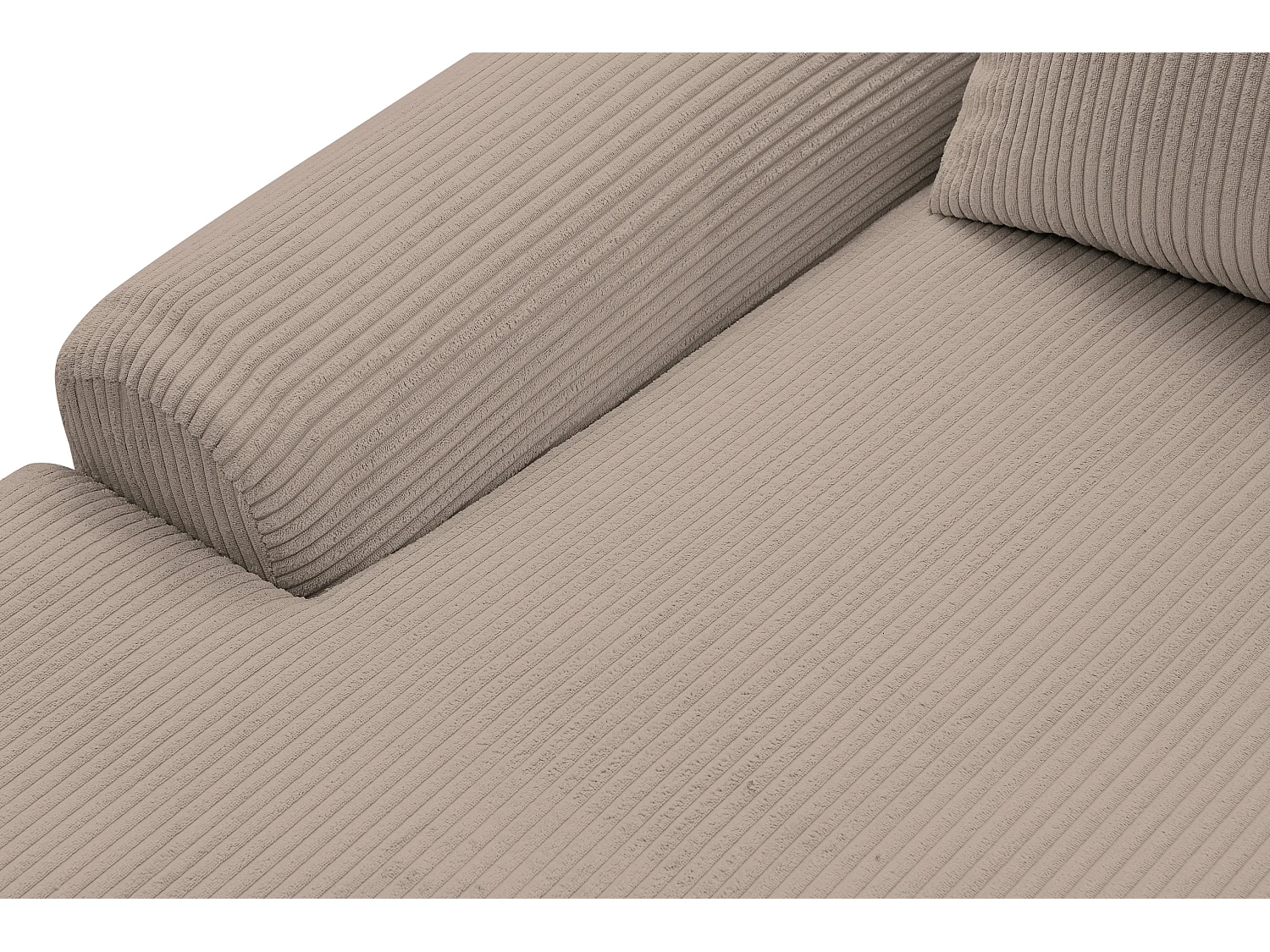 Canapé d'angle Dream Cord avec fonction couchage et coffre de rangement, couleur : marron, tissu cordé, pouf à gauche